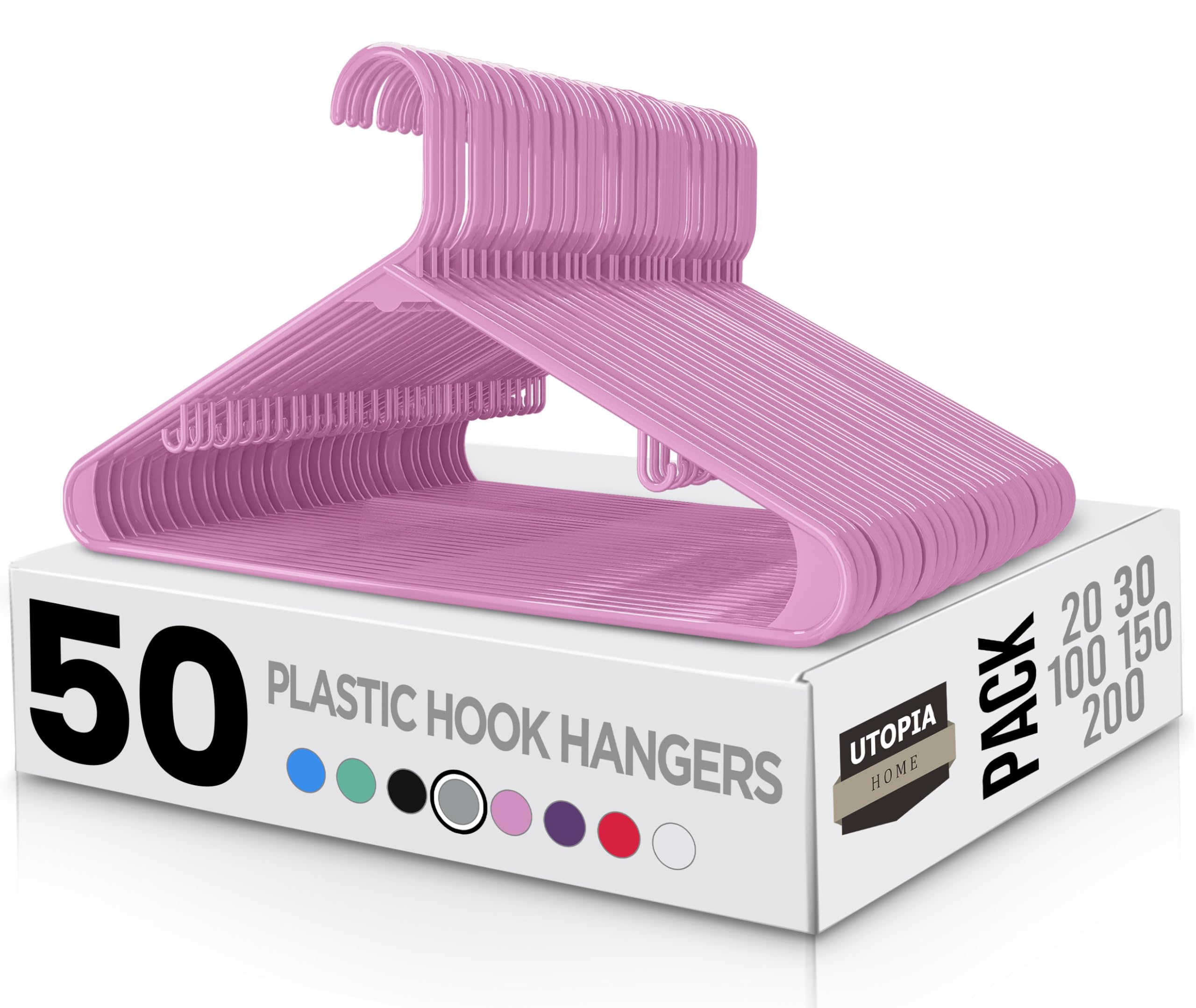 Utopia Home Plastic Hangers 50 Pack - Clothes Hanger with Hooks - Skirt Hangers - Durable & Space Saving Coat Hanger - Heavy Duty Pink Hangers for Coats  Skirts  Pants  Dress  Etc.