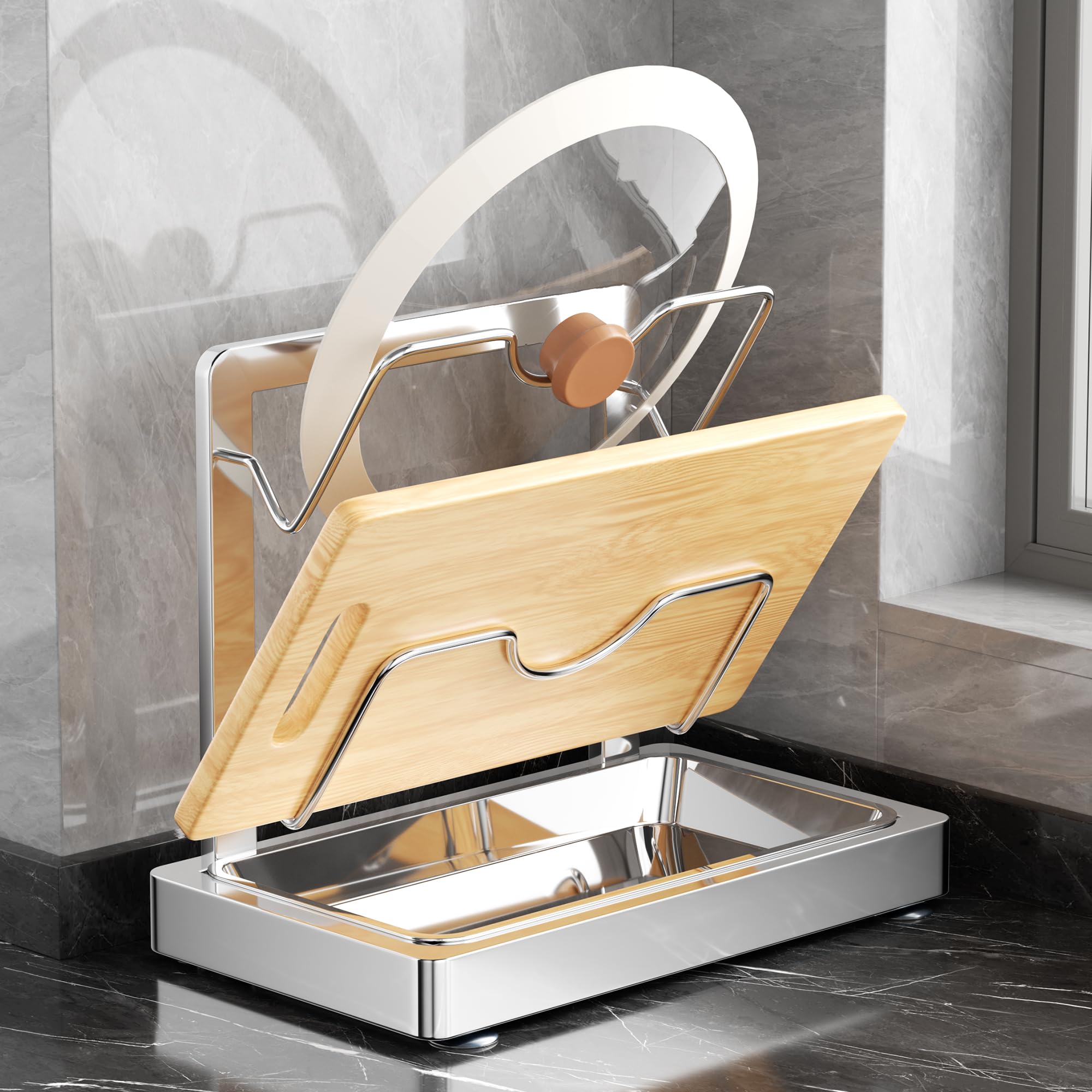 2 in 1 Stainless Pot lid holder & Cutting board holder for Kitchen, 2Tier