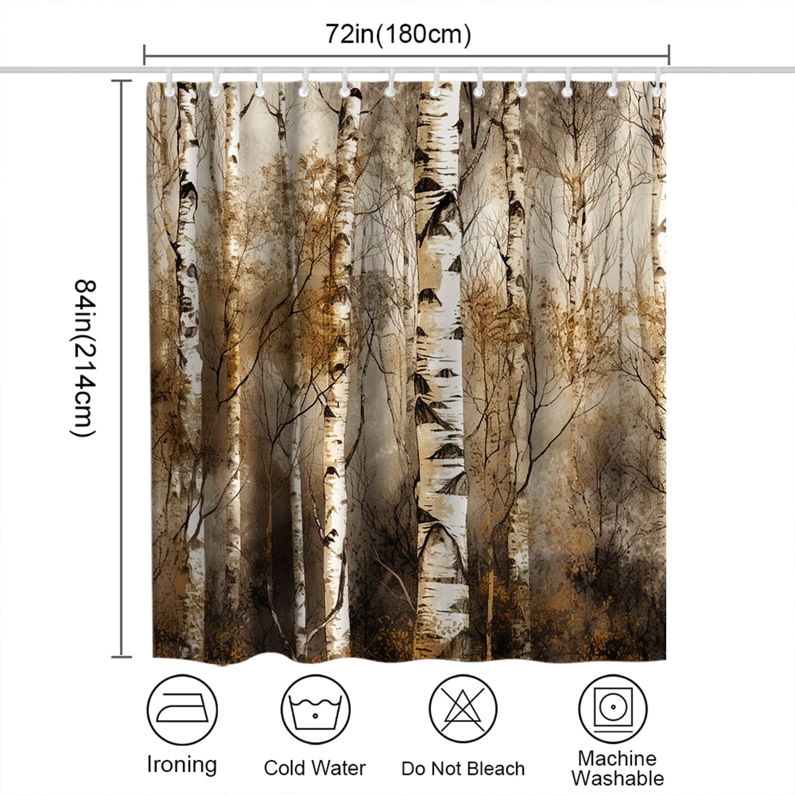 Theblackspot Birch Tree Shower Curtain Forest Tree Branches Bathroom Decor Sets With 12 Hooks Waterproof Fabric Washable (84L X