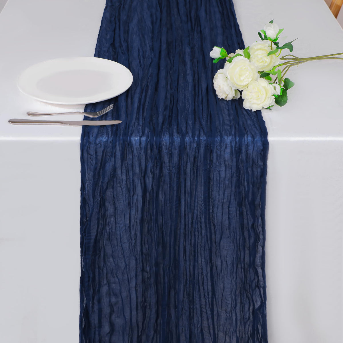 Snowkingdom 13Ft Navy Blue Cheesecloth Table Runner, 160Inch Long Cheese Cloth Boho Gauze Table Runner For Wedding Bridal Baby S