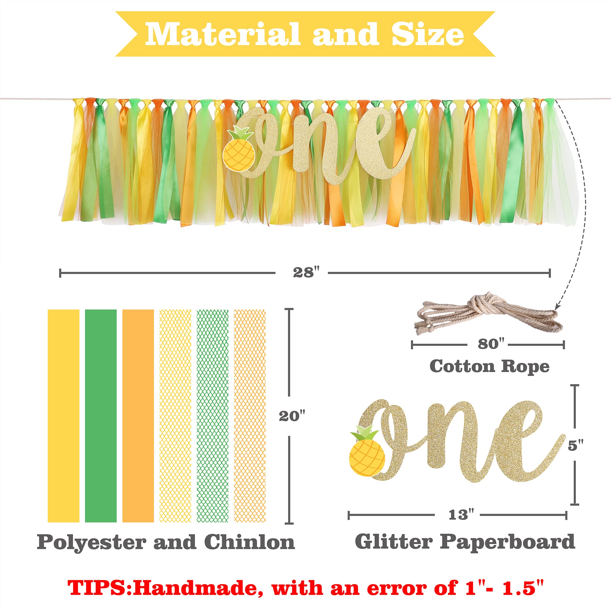 Pineapple Highchair Banner Decoration For Baby - 1St First Birthday Banner, High Chair Fabric Garland Party Supplies, Orange Yel
