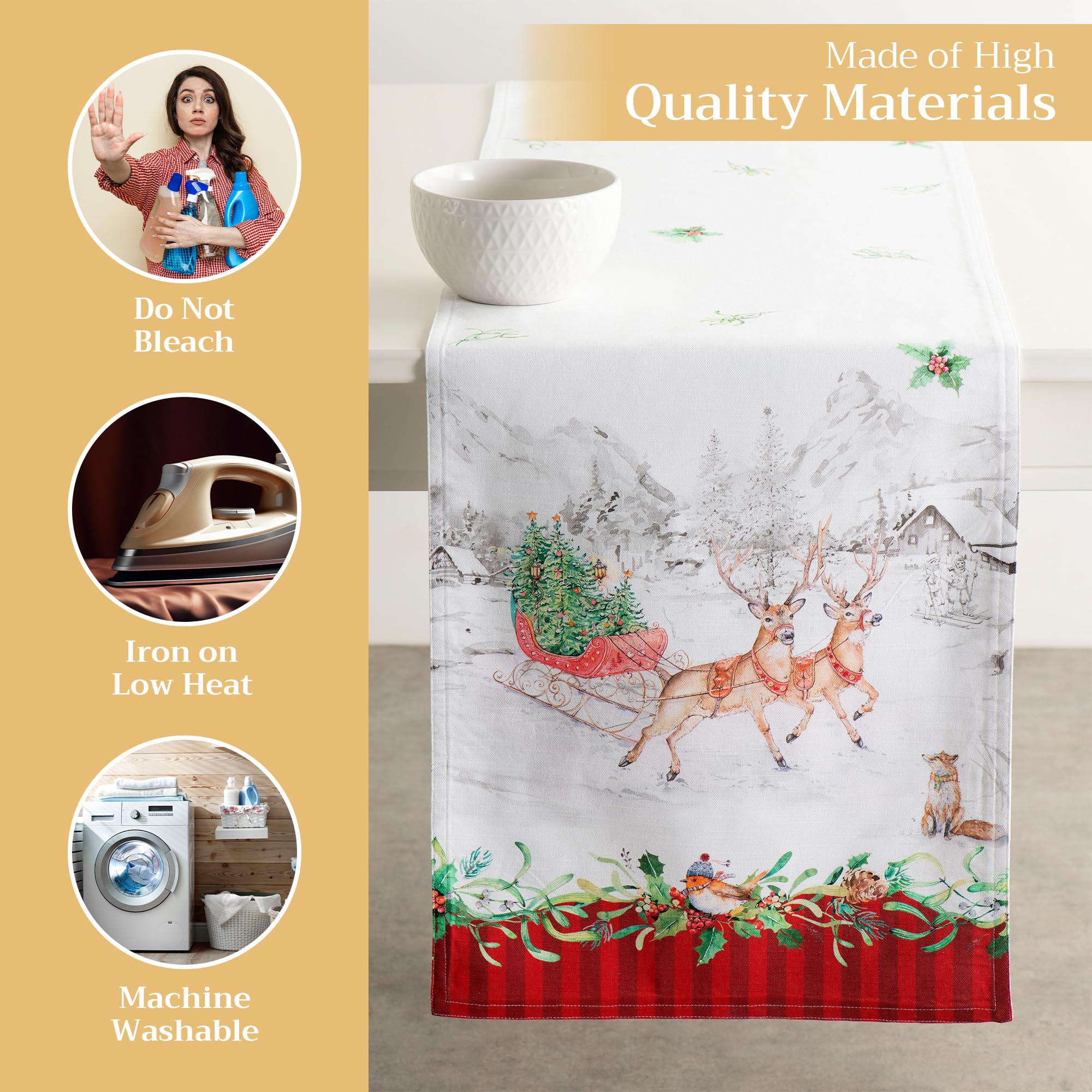 Maison d' Hermine Tablerunner 100% Cotton 14.50Inch x 72Inch Decorative Table Runner Table Runners for Gifts  Dining  Buffet  Christmas Tradition (Double Layer) - Thanksgiving/Christmas