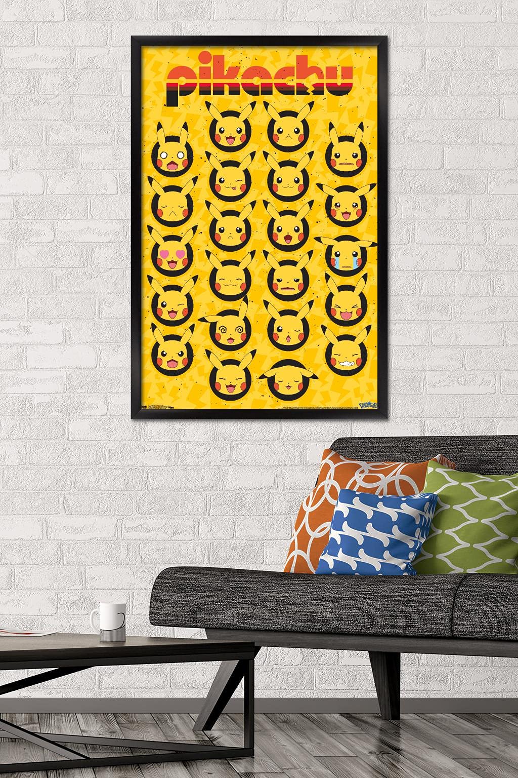 Trends International Pok  Mon - Pikachu Faces Wall Poster, 22.375'' X 34'', Black Framed Version