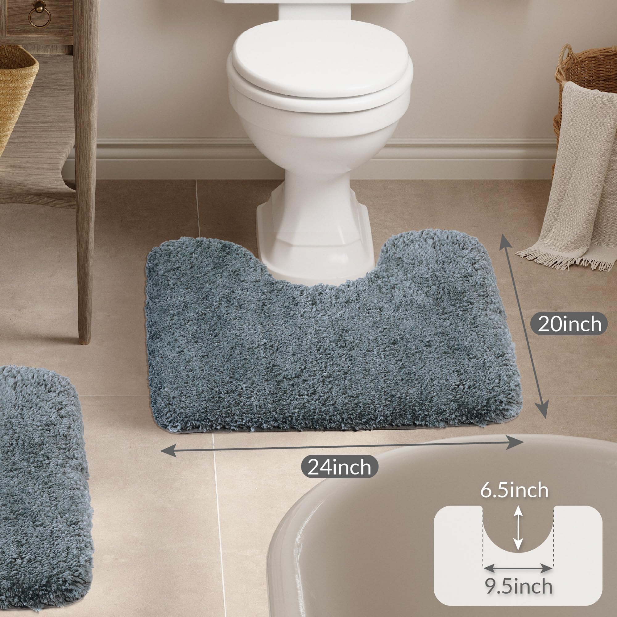 Walensee Bathroom Contour Rug (20X24, Slate) Non Slip Bath Mat For Bathroom Water Absorbent Soft Microfiber Shaggy Bathroom Mat