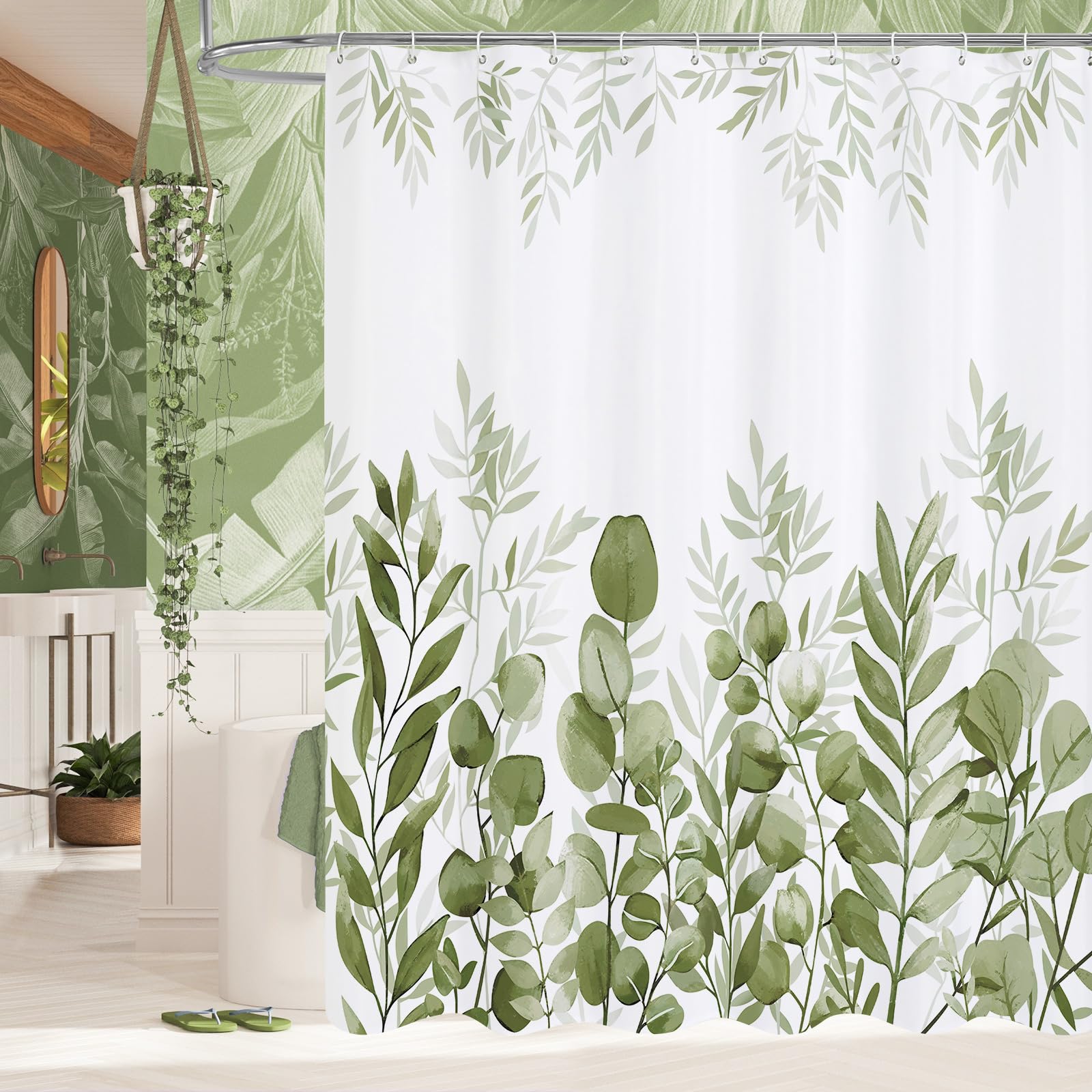 Mitovilla Sage Green Eucalyptus Shower Curtain, Plant Leaves Vintage Fabric Shower Curtains For Rustic Bathroom Decor, Chic Mode