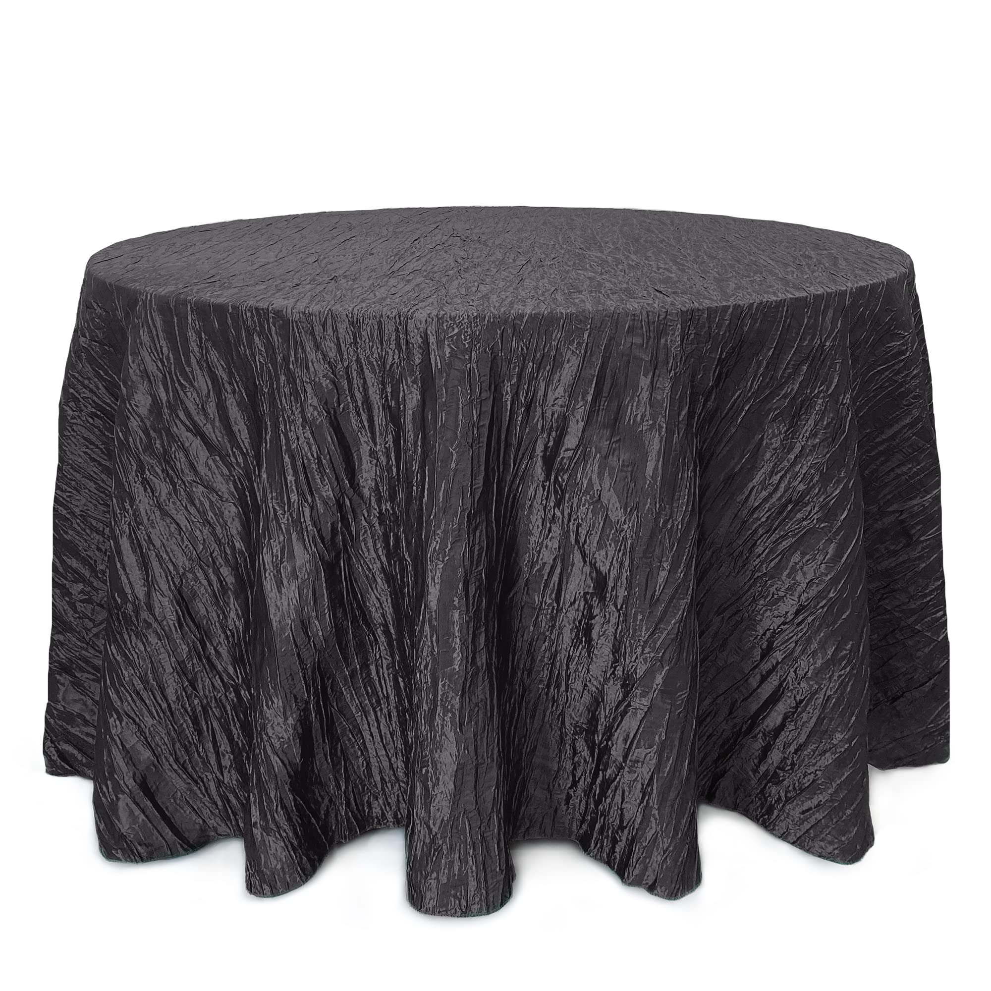 Your Chair Covers - 120 Inch Round Crinkle Taffeta Tablecloth - Black, Crushed Shiny Dining Table Cloth For Wedding Party Birthd