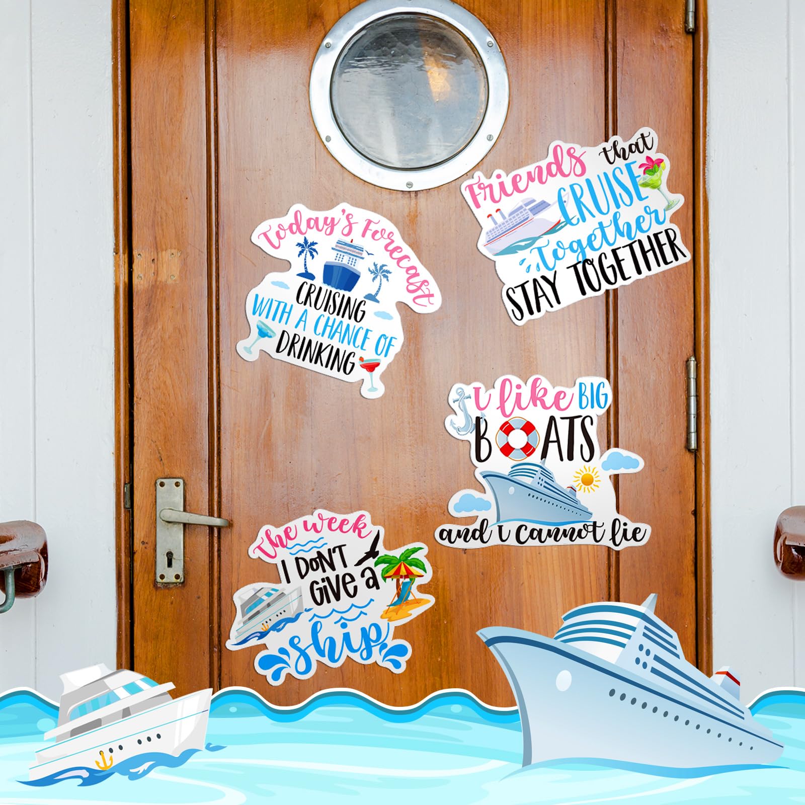 Geiserailie 5 Pcs Cruise Door Magnets Funny Cruise Ship Door Magnets Magnetic Cruise Door Magnet Sticker Decorations, 7.6 X 6.2