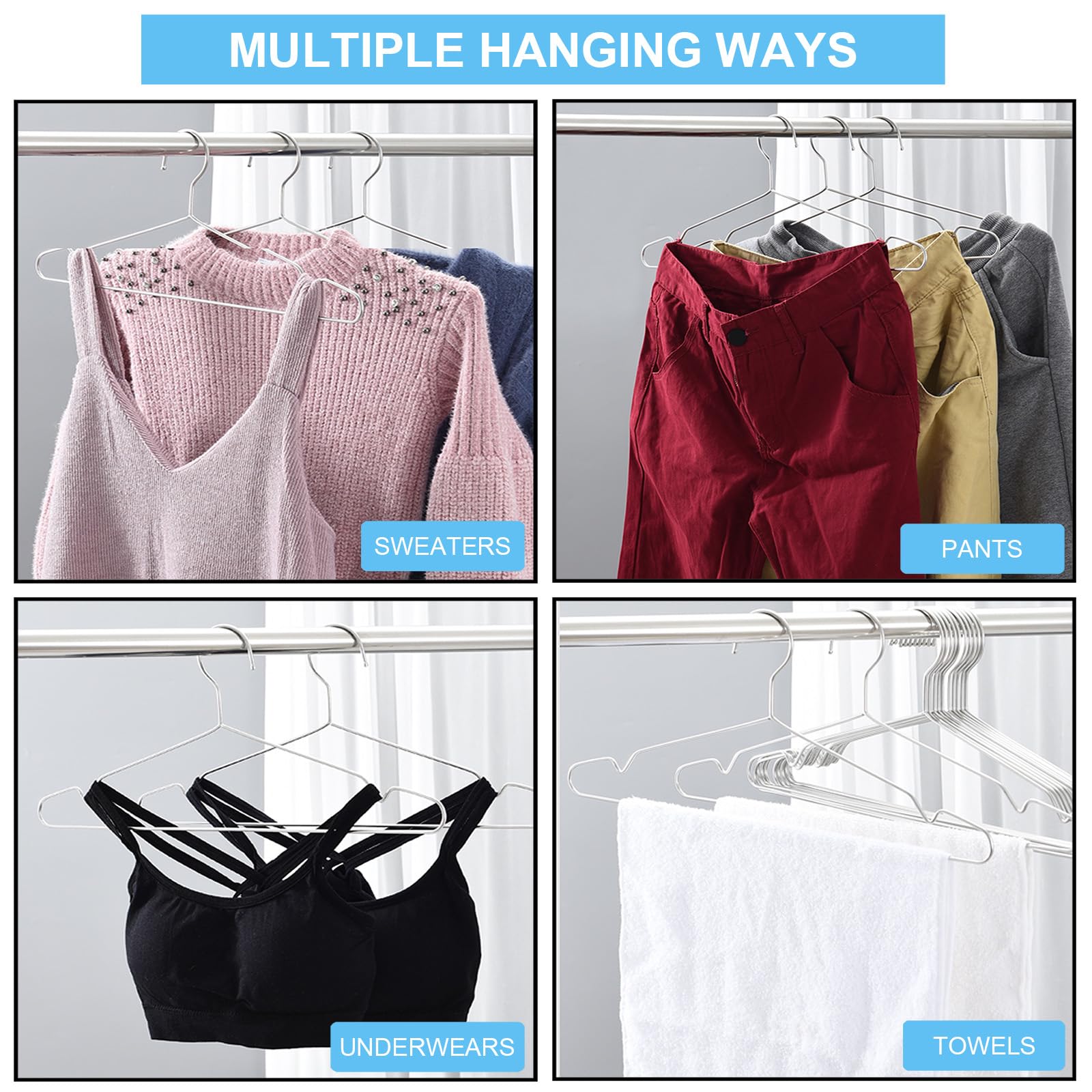 Seropy Clothes Hangers 50 Pack Coat Hangers 17.7 Inch Large Bulk Wire Hangers Non-Slip Heavy Duty Clothing Hangers Metal Hangers Space Saving Thin Hangers Stainless Steel Hanger for Clothes