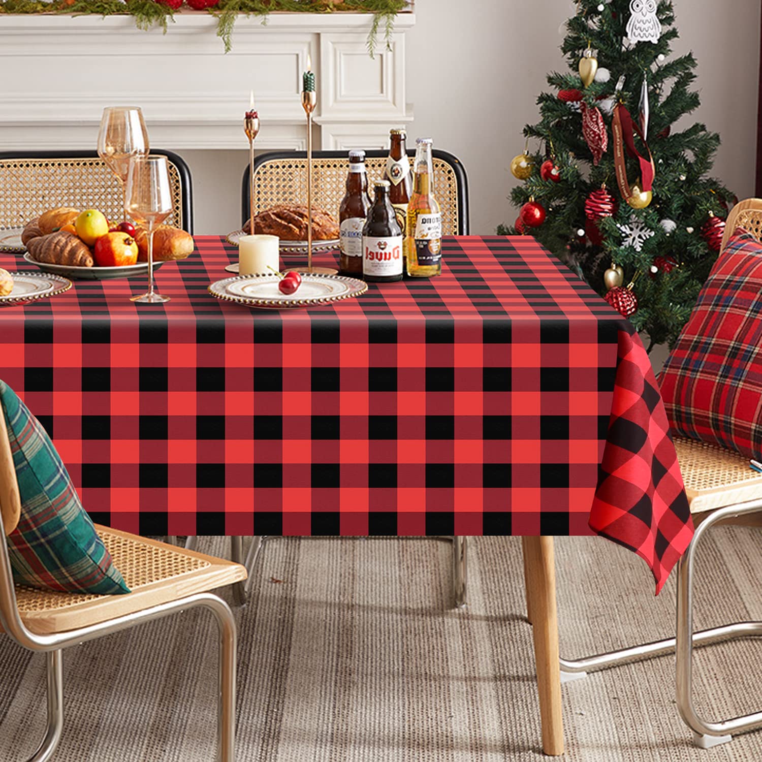 Softalker Christmas Gingham Checkered Rectangle Tablecloth - Buffalo Plaid Farmhouse Table Cloth Waterproof Stain Resistant Tabl