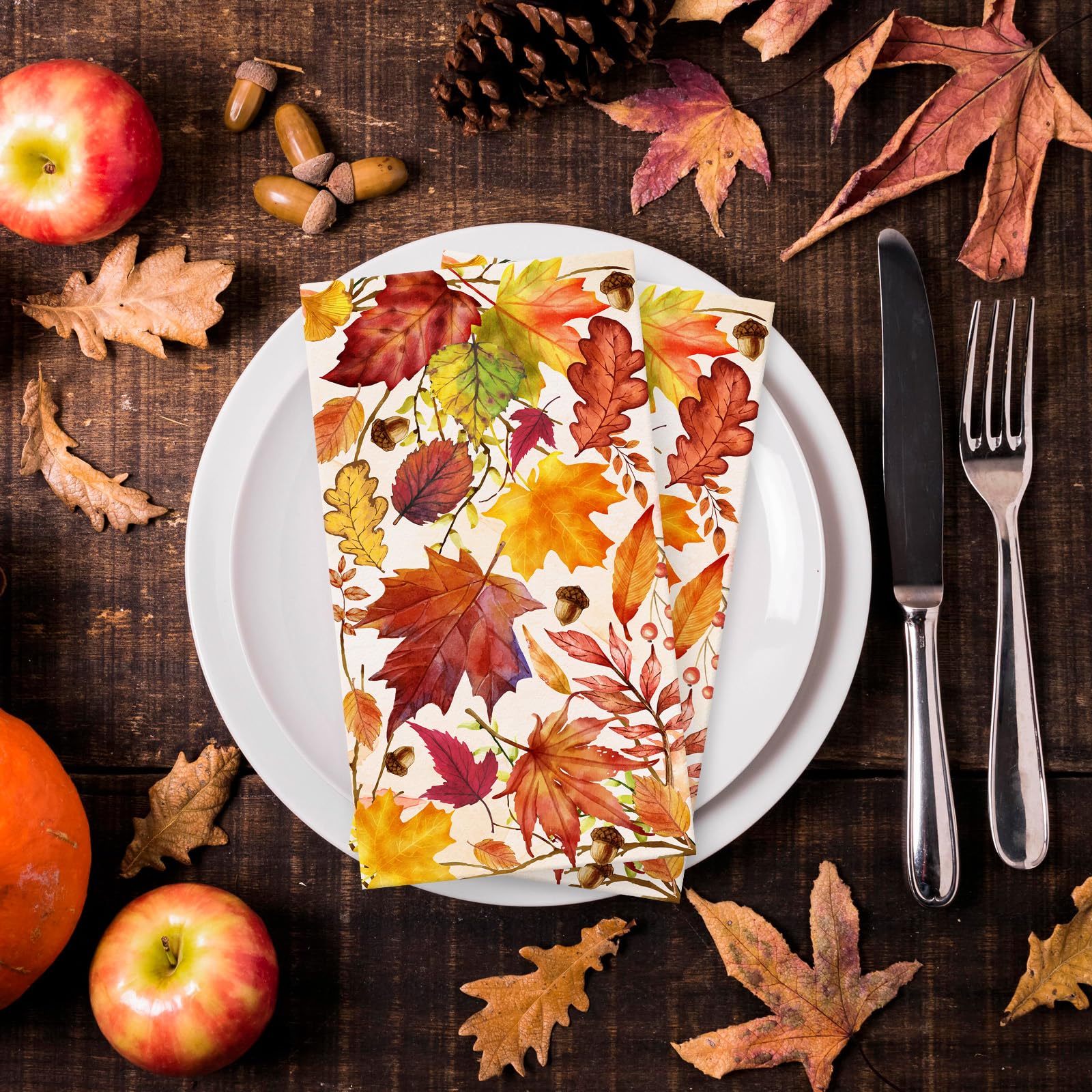 100 Count Fall Napkins, Maple Leaves Bathroom Disposable Hand Paper Towels, Thanksgiving Guest Napkins for Autumn Decor, Dinner
