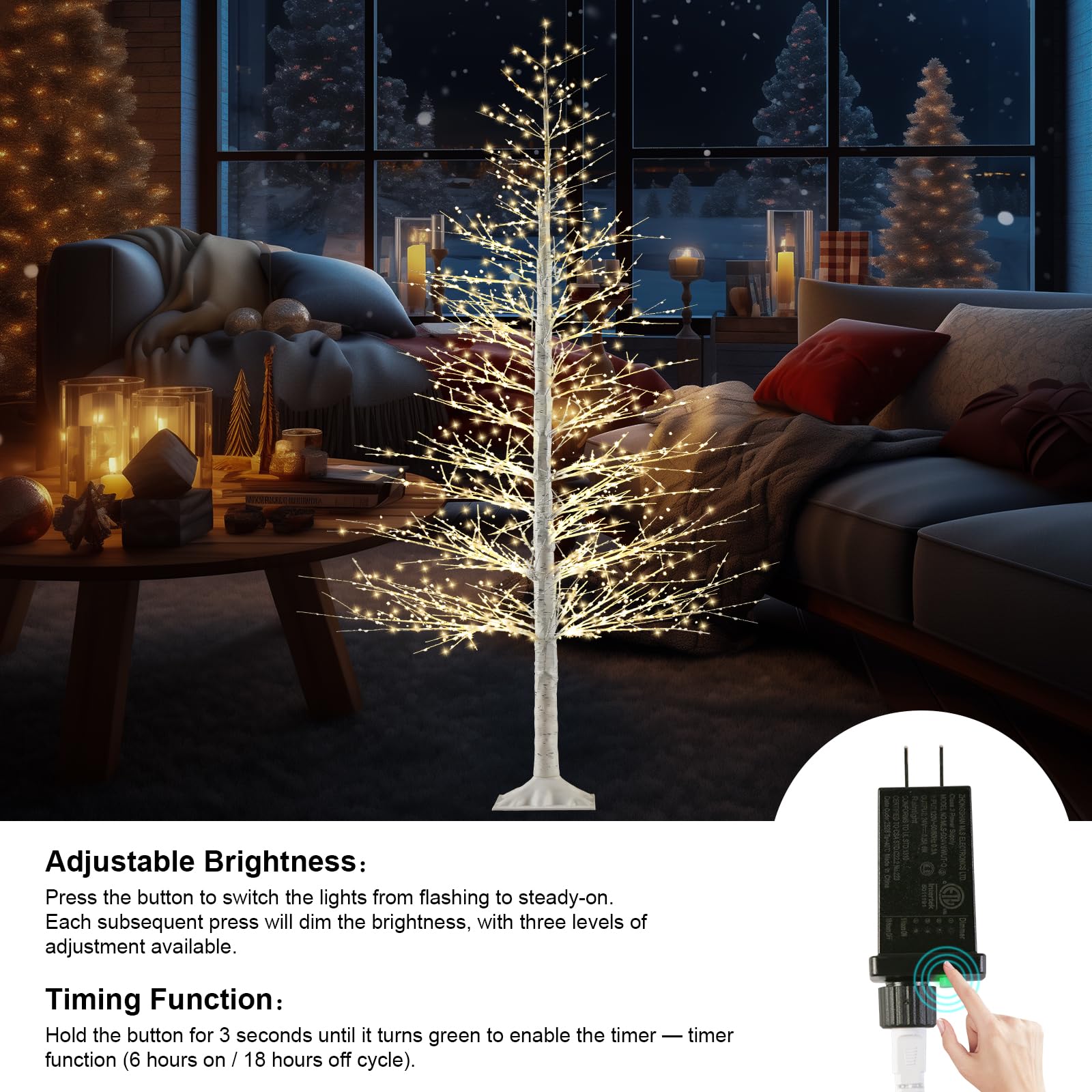 7FT Lighted Birch Tree with 1500 Warm White LEDs, Prelit Christmas Tree with Twinkle Lights, Outdoor Indoor LED Birch Tree with