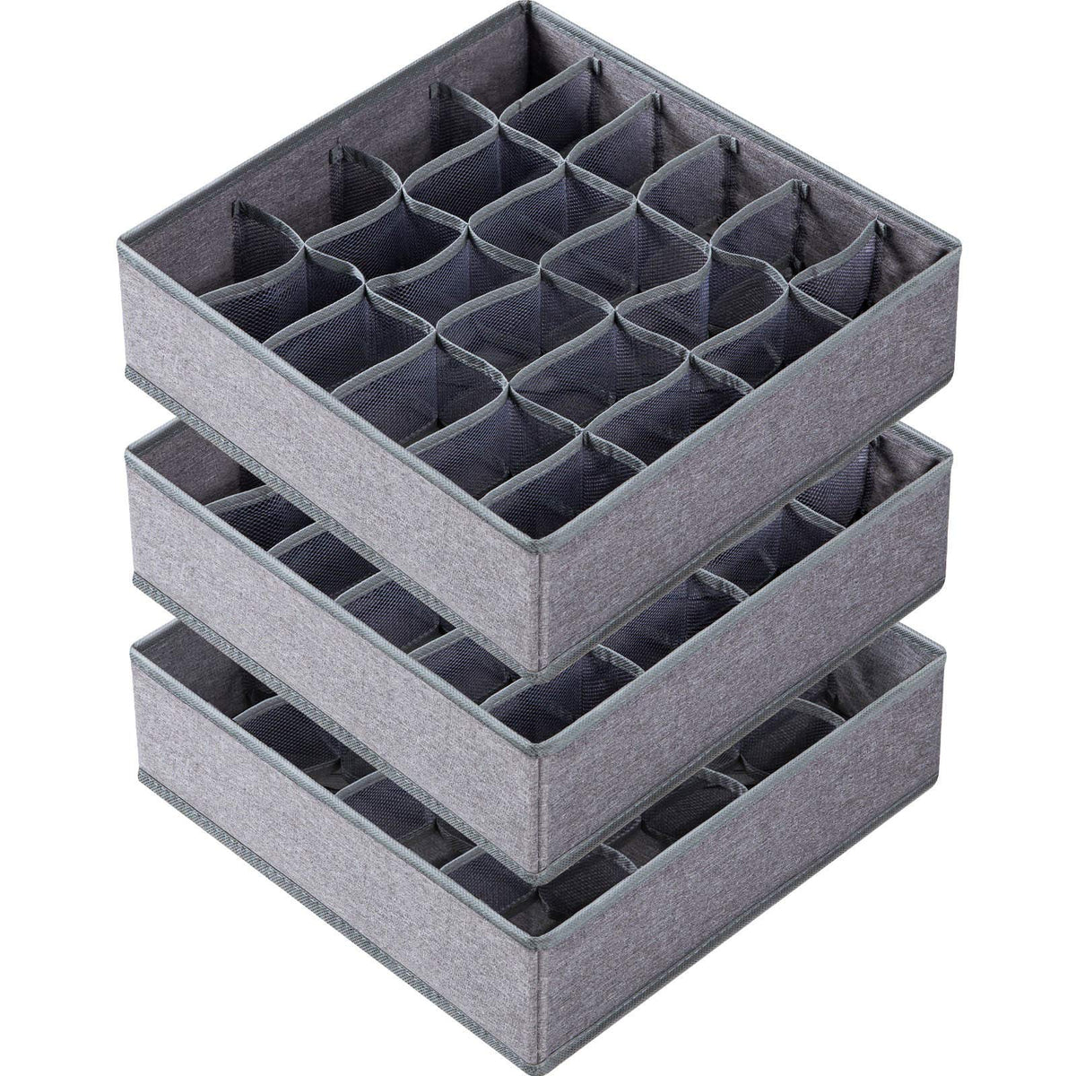 Criusia 3 Pack Sock Underwear Organizer Dividers, 64 Cell Drawer Fabric Foldable Cabinet Closet Storage Boxes for Storing Socks,