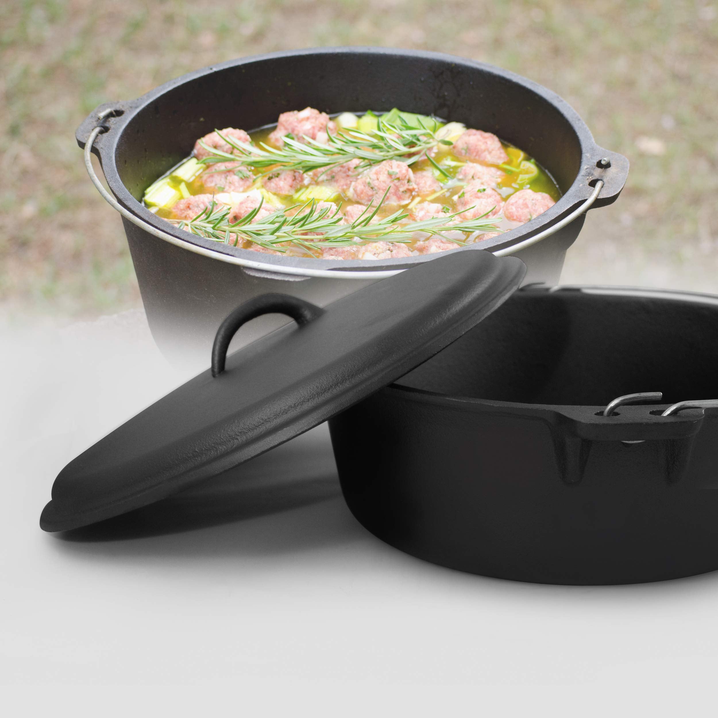 Excelsteel With Handle, Perfect For Home Cooking And Outdoor Fireside 6 Qt Cast Iron Camp Dutch Oven, Black