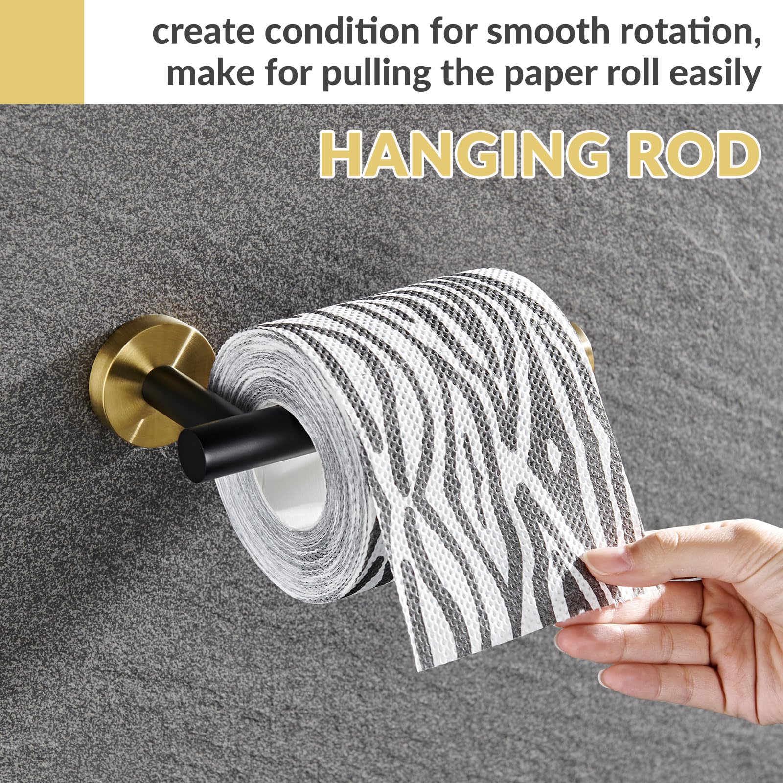 Toilet Paper Holder  APLusee Stainless Steel Half Open Round Tissue Roll Hanger  Bathroom Kitchen Wall Storage (Black & Gold)