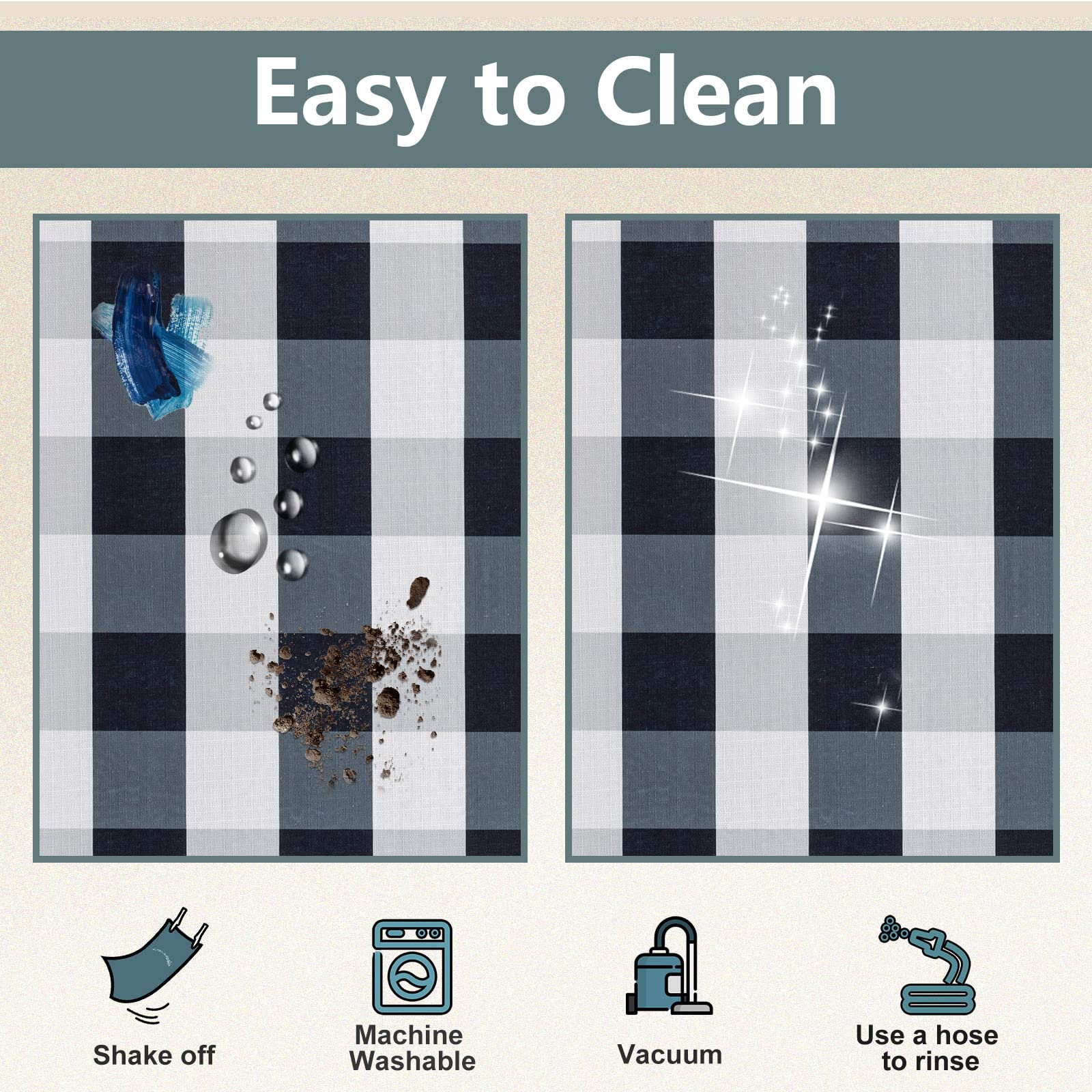 Carvapet 2 Piece Non-Slip Kitchen Rug Tpr Non-Skid Backing Mat For Doorway Bathroom Runner Rug Set, Buffalo Plaid Check Design (