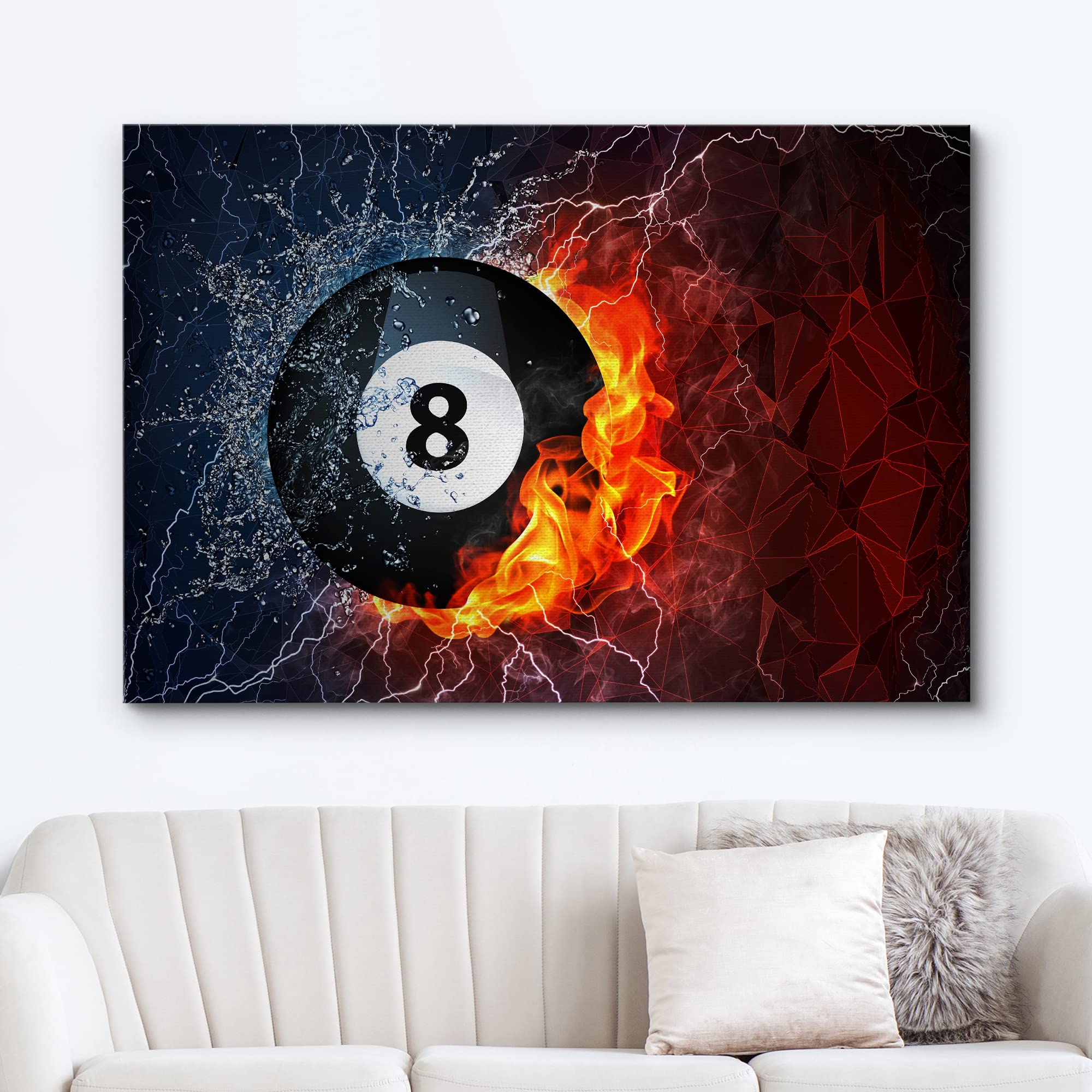 Wall26 Canvas Print Wall Art Elemental Water & Fire Explosion On 8-Ball Sports Athletes Digital Art Realism Modern Scenic Dramat