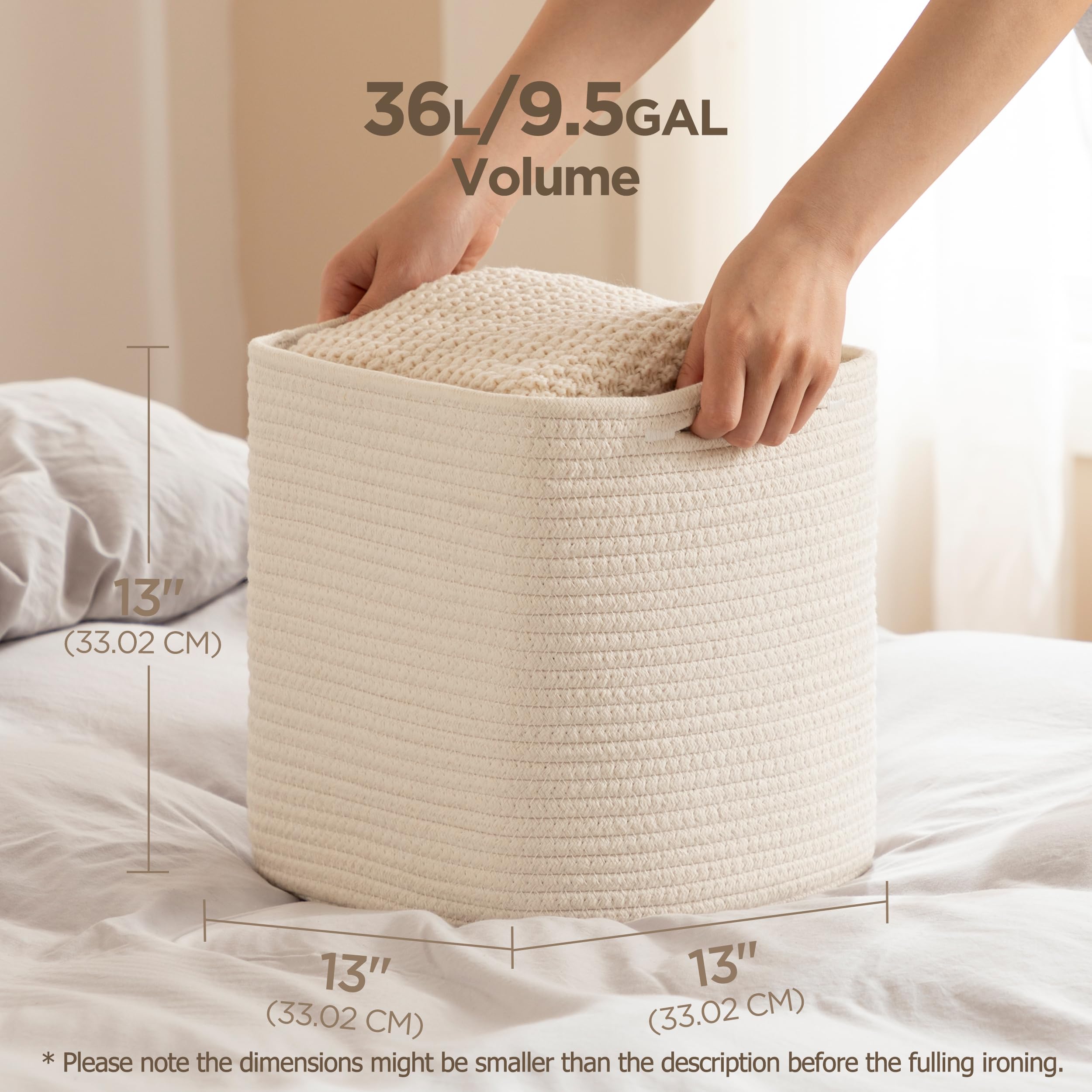Joybest Cube Storage Bins Set Of 4, 13Inch Cube Baskets Organizer For Nursery, Square Cotton Rope Baskets For Shelves Organizing