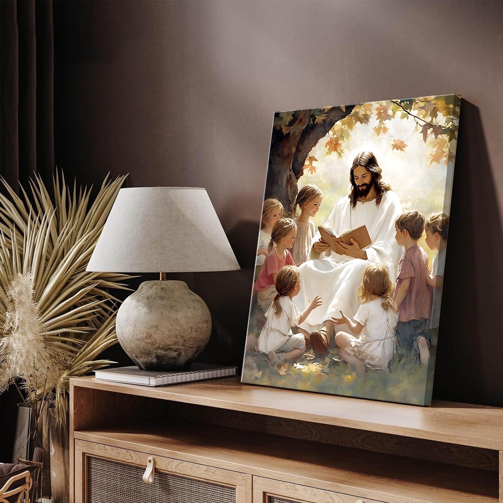 Jesus With Children Canvas Wall Art - Teaching Children Wall Decor Pictures - God Poster Print For Living Room, Bedroom, Church