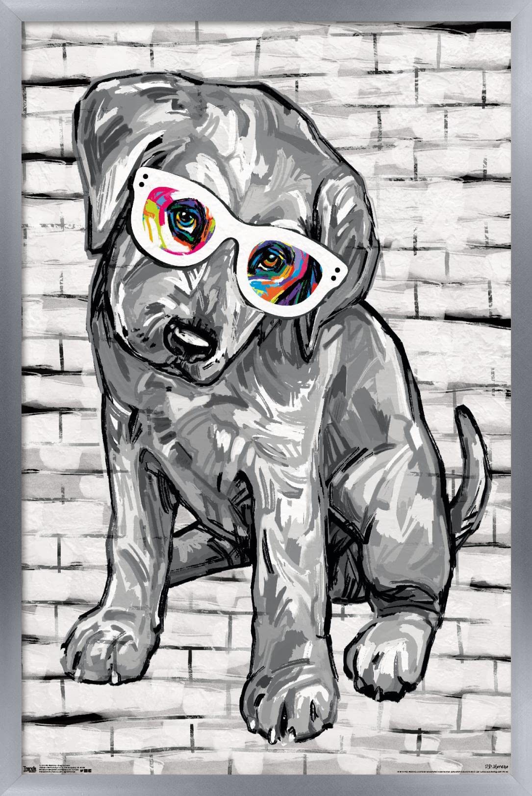 Trends International Pd Moreno - Dog Glasses Wall Poster, 14.725'' X 22.375'', Silver Framed Version