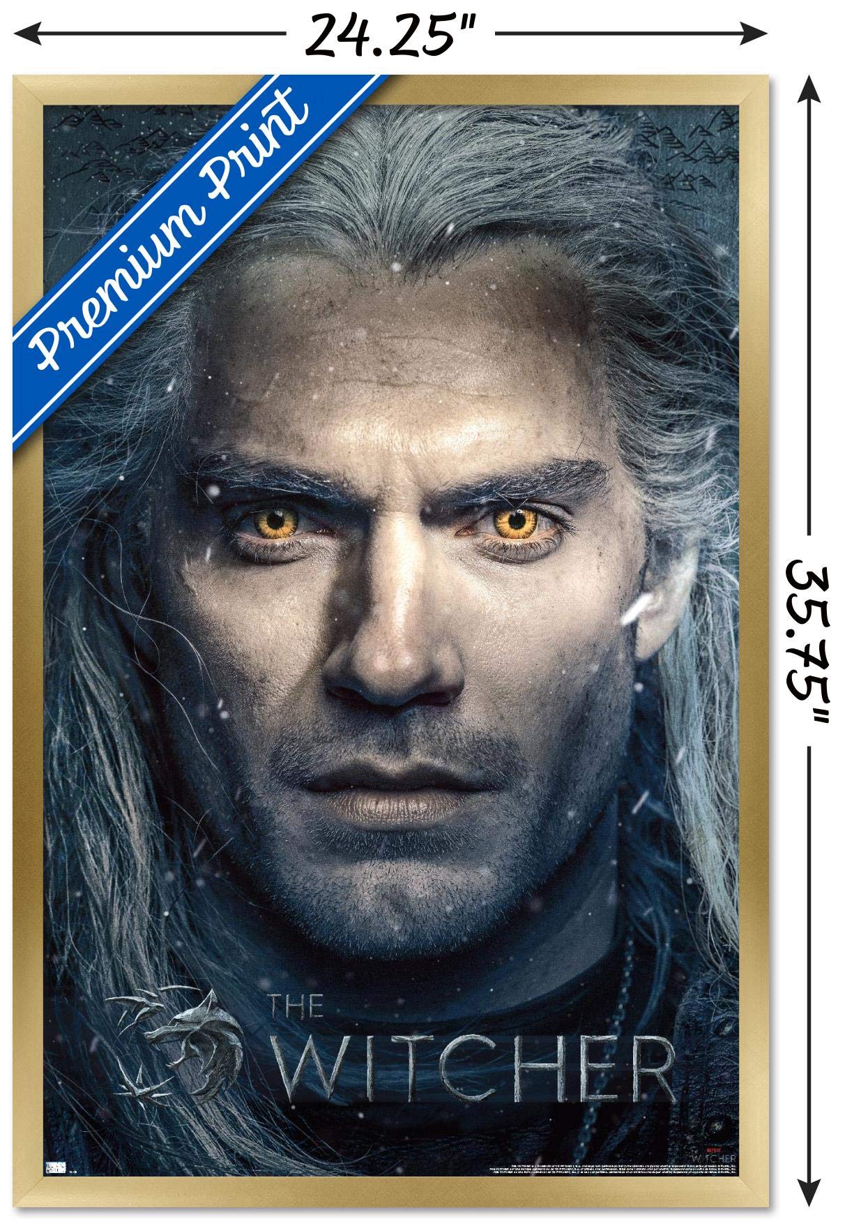 Trends International Netflix The Witcher - Closeup Wall Poster, 22.375'' X 34'', Gold Framed Version