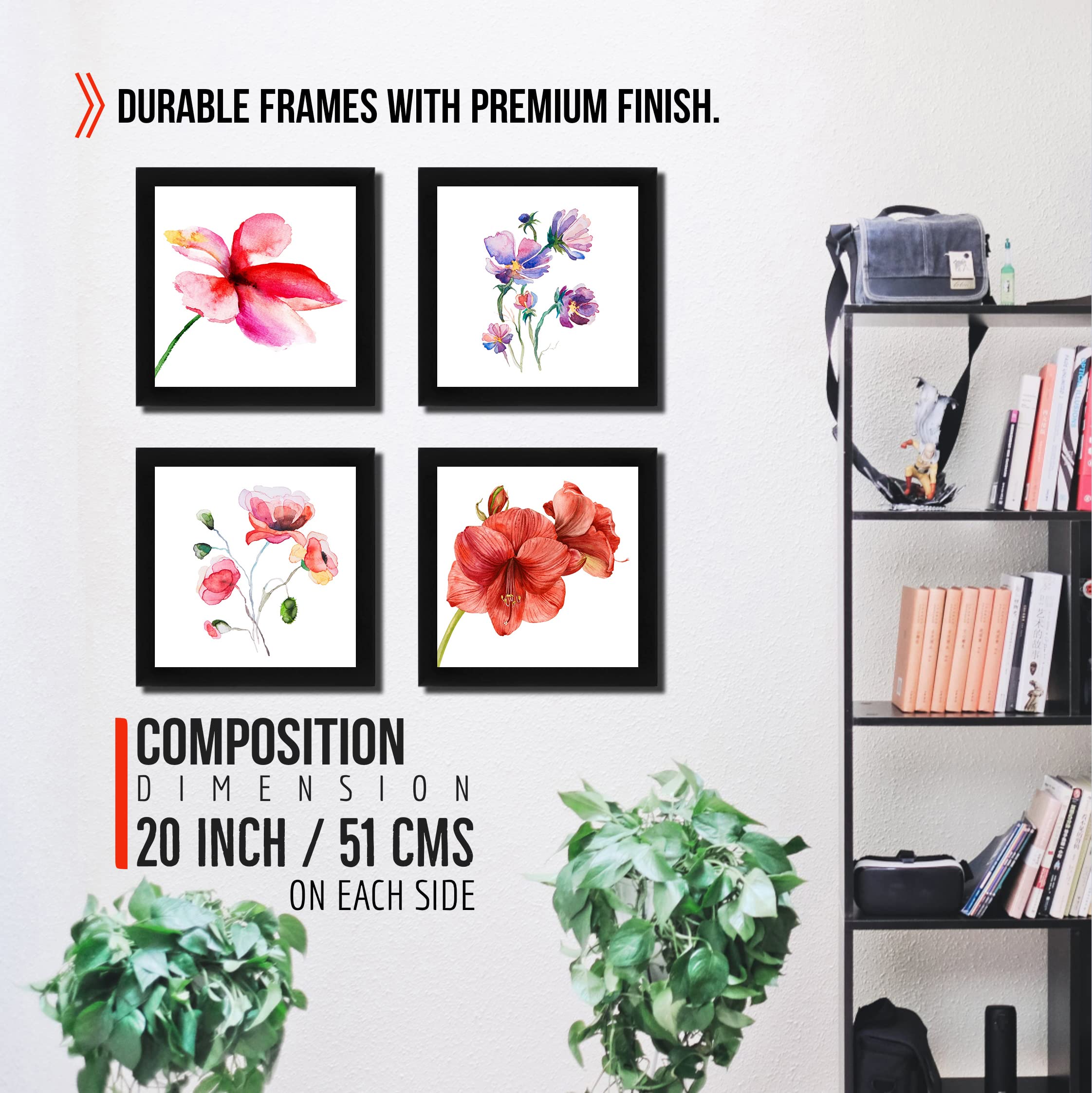 Interio Crafts Botanical Decor Flower Prints For Wall Decoration (Size: 8 X 8 Inches,Pack of 4)