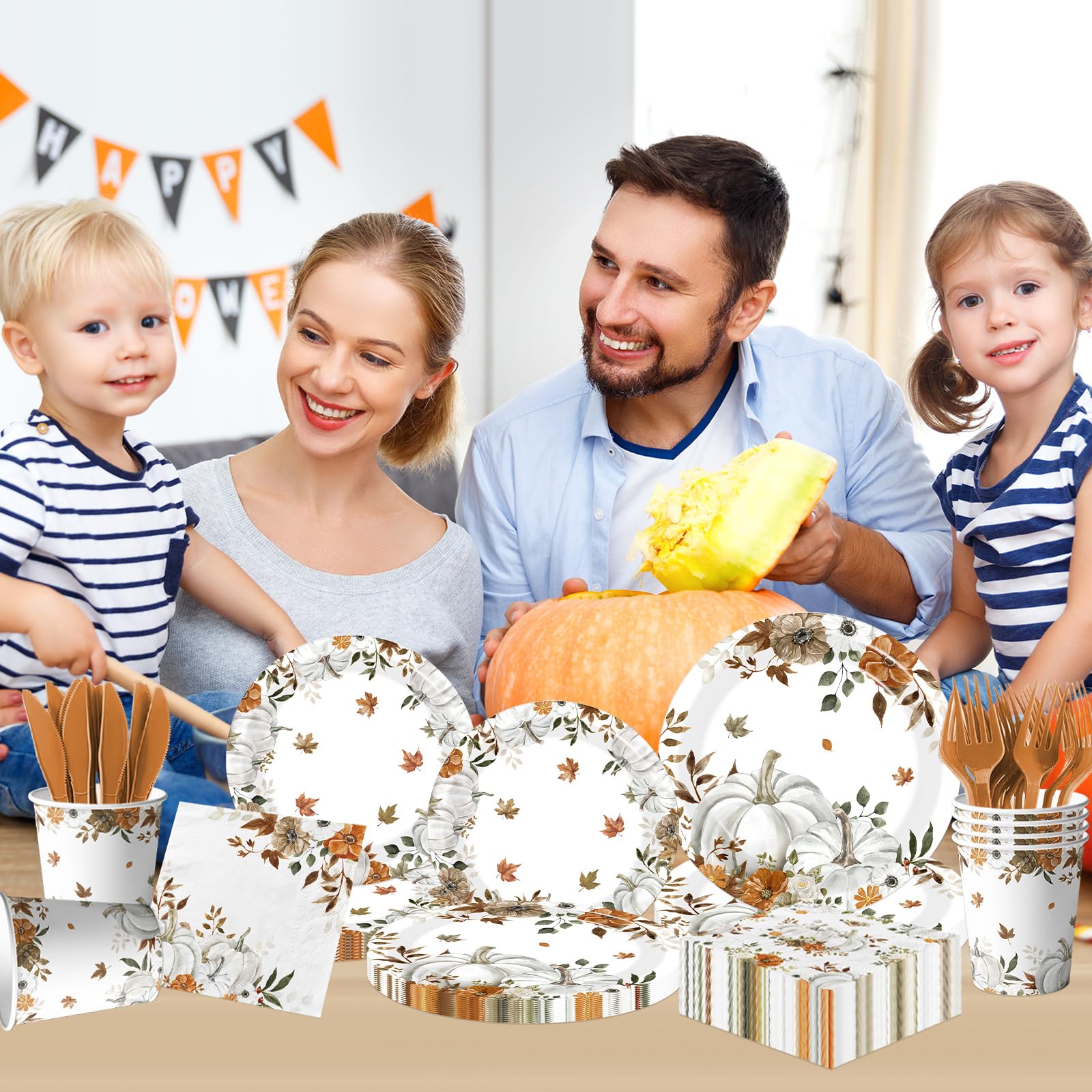 24 Sets Fall Paper Plates and Napkins,Little Pumpkin Baby Shower Decorations,Autumn-Themed Disposable Tableware for Thanksgiving