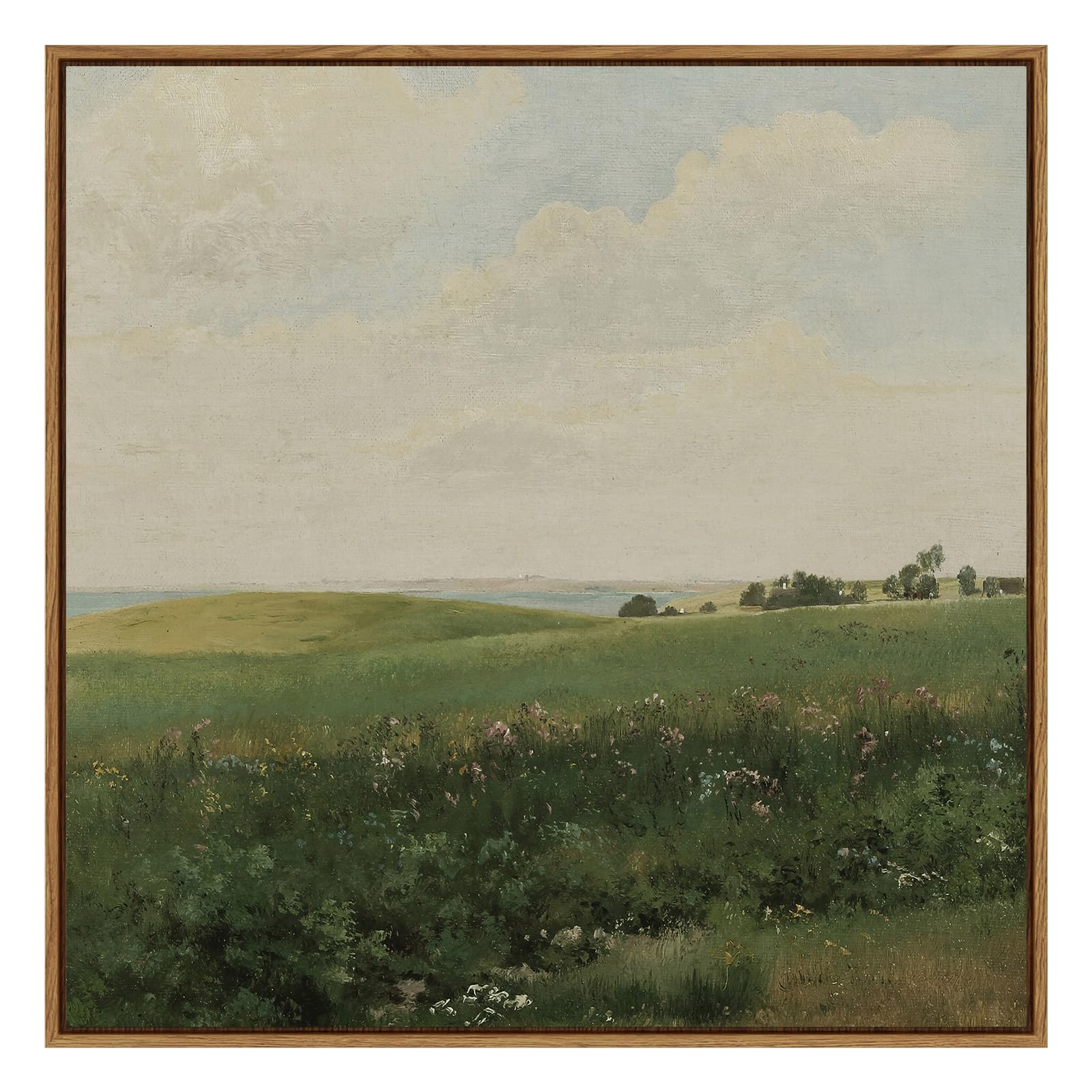 Insimsea Square Framed Canvas Wall Art, Farmhouse Decor Vintage Vast Grassland Paintings Prints, Desk Decor, Nature Scenery Wall