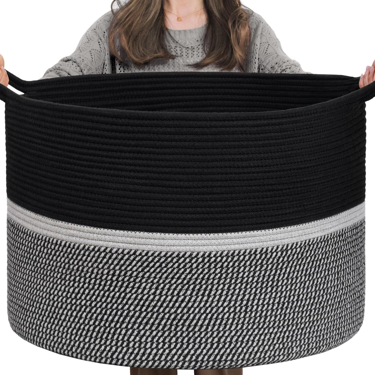 Chicvita Extra Large Laundry Basket, Woven Rope Blanket Basket For Towels, Clothes, Toy Storage Basket, Pillow Basket For Living