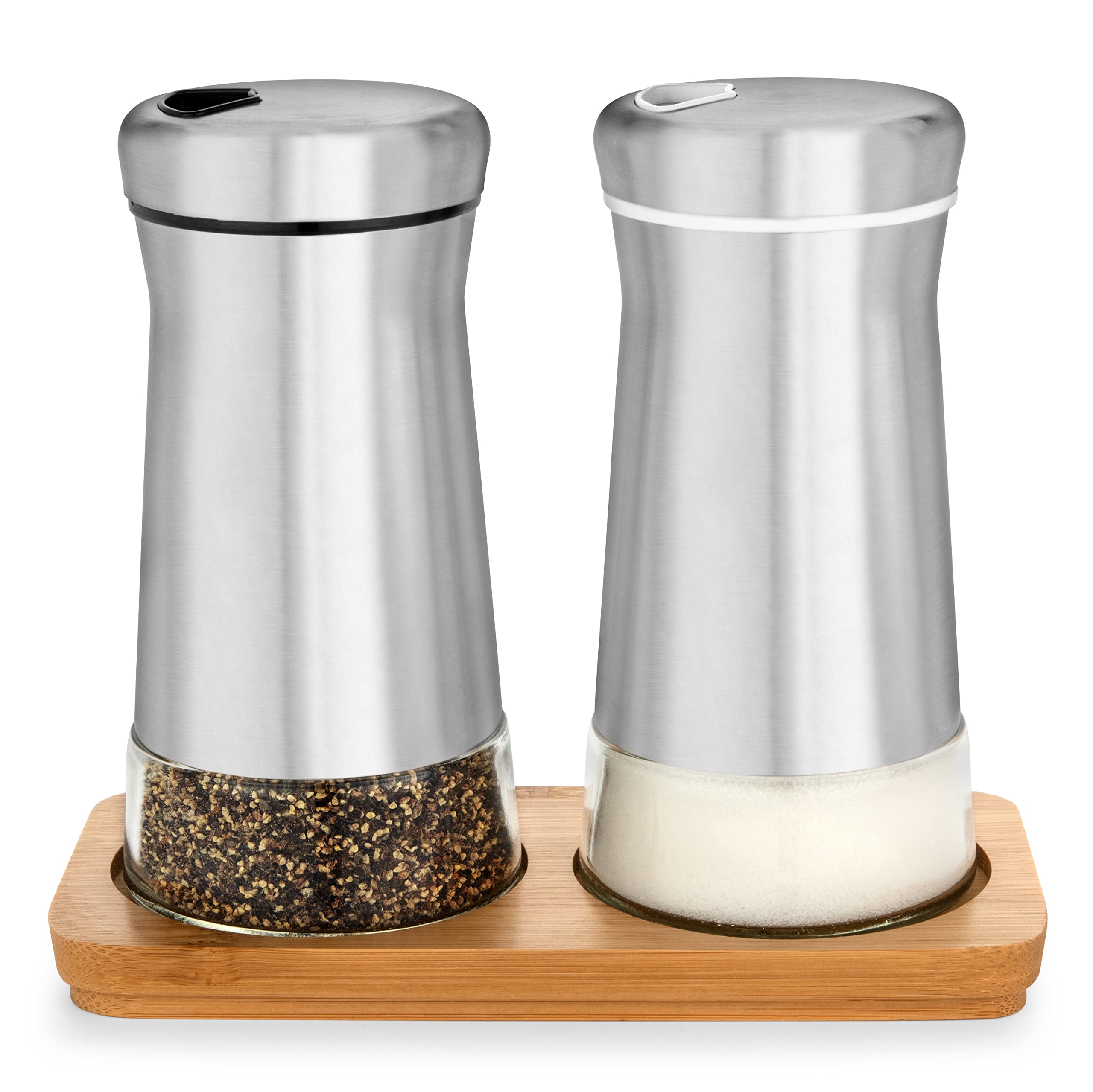 Salt And Pepper Shakers Set With Adjustable Pour Holes - Elegant Stainless Steel Spice Dispenser - Perfect For Himalayan, Table