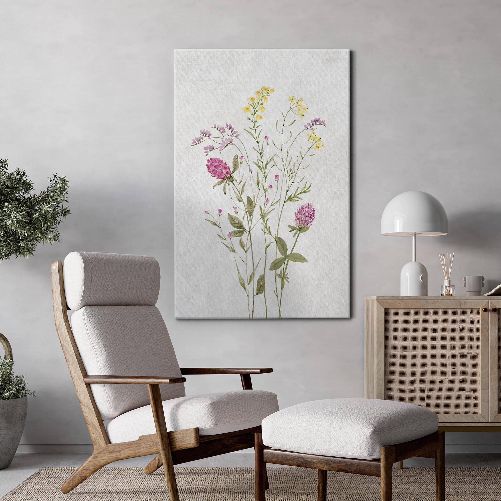 Wall26 Canvas Print Wall Art Fine Art Pastel Pink & Yellow Wildflower Nature Wilderness Illustrations Modern Art Botanical Flora