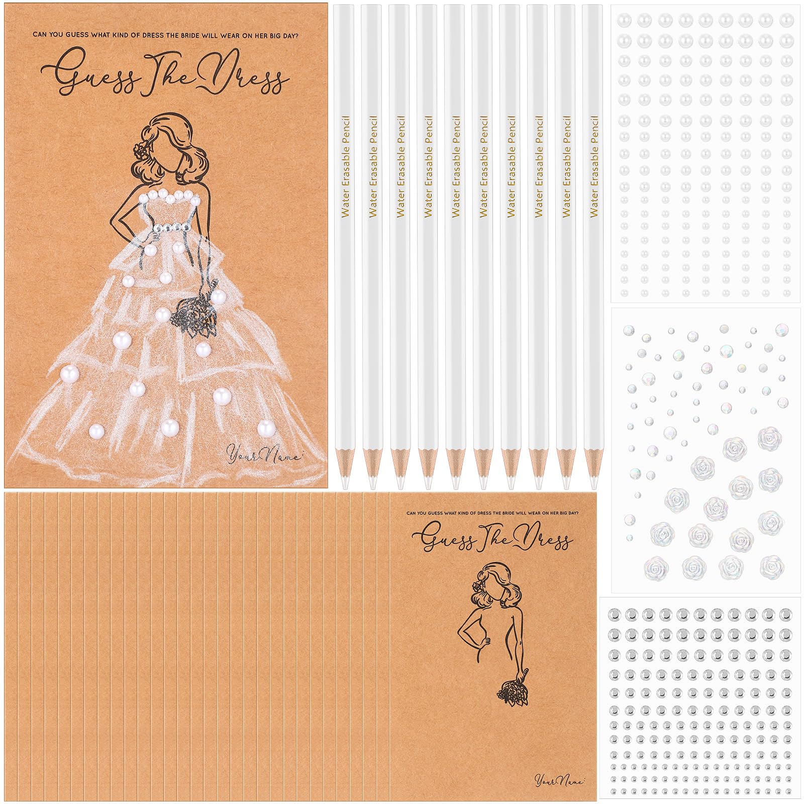 Sinload 30 Sets Guess the Dress Bridal Shower Games for Guests Include 30 Wedding Shower Games Cards 30 Water Soluble Pencils wi