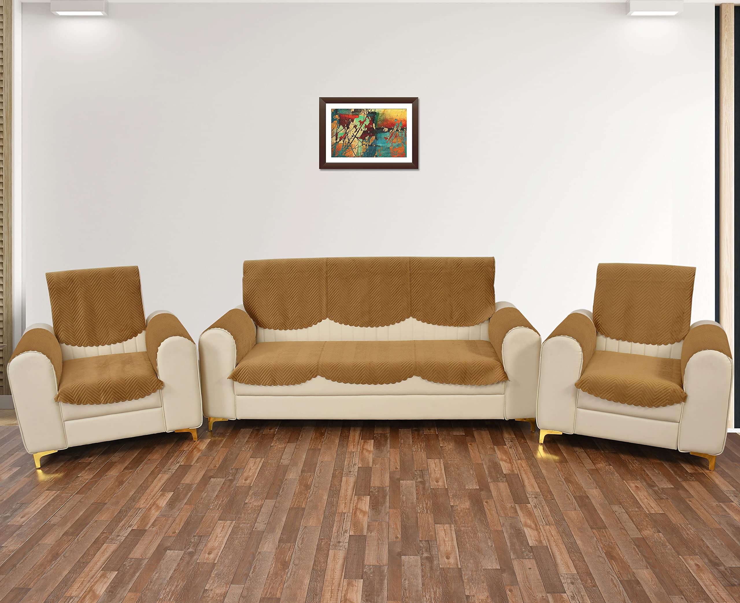 Yellow Weaves 5 Seater Quilted Sofa Cover And Chair Cover With Arm Cover, Seat & Back Cover, Color - Brown, Velvet