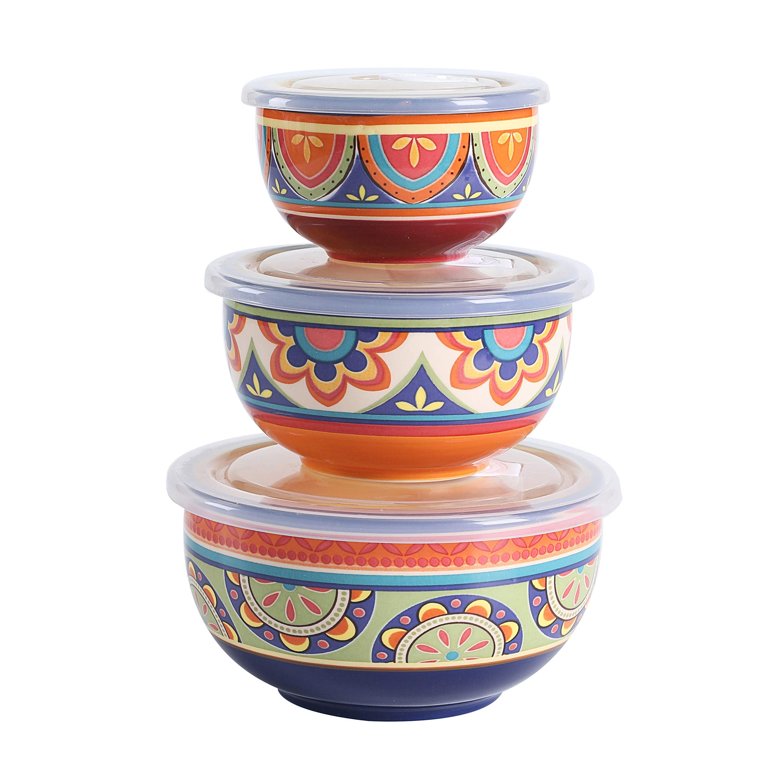 Bico Tunisian Ceramic Bowl With Air Tight Lid Set Of 3(27Oz, 18Oz, 9Oz Each), Prep Bowls, Food Storage Bowl For Salad, Snacks, F