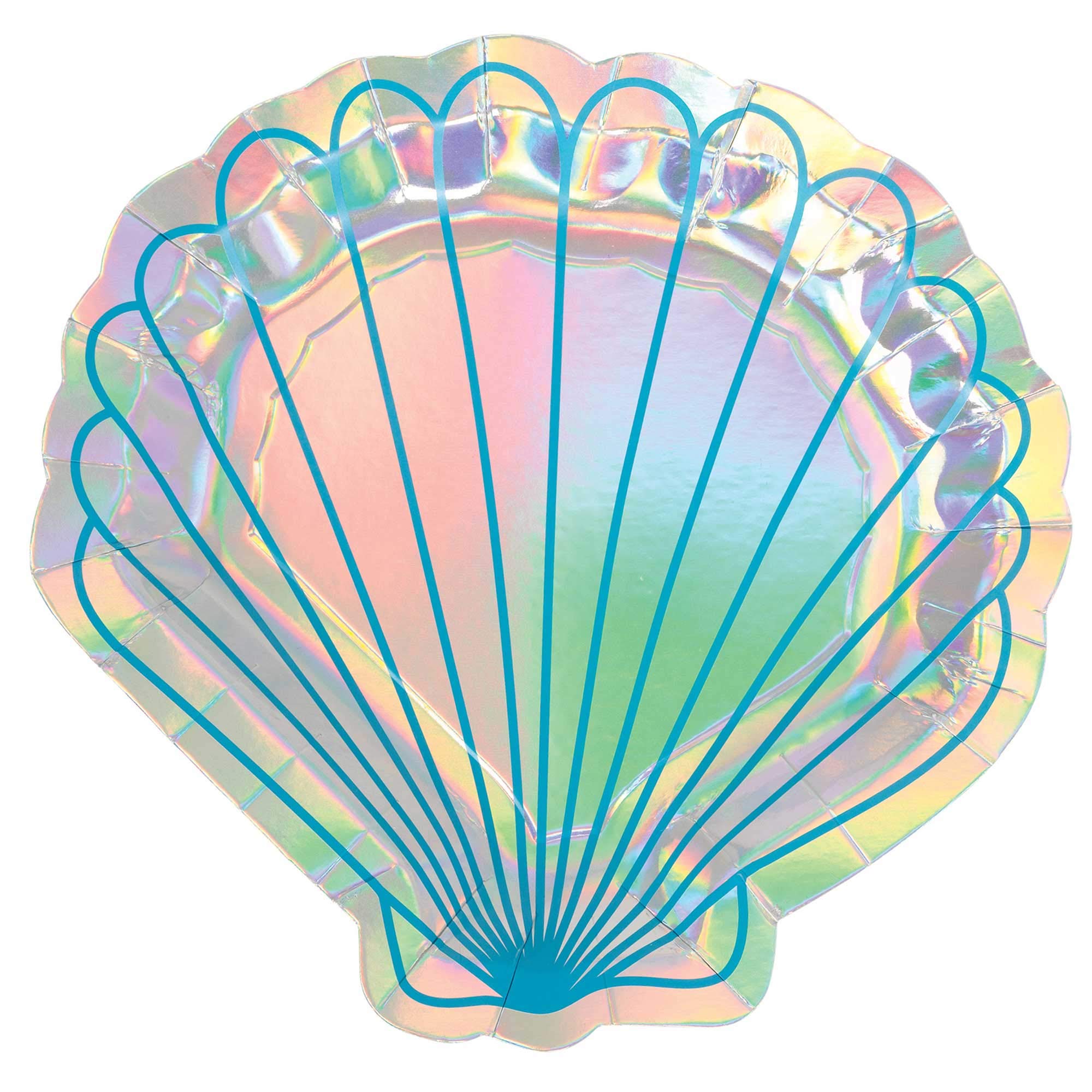 Amscan Scallop Shell Cutout Iridescent Paper Plates - 8Pc, Multi-Colored, One Size