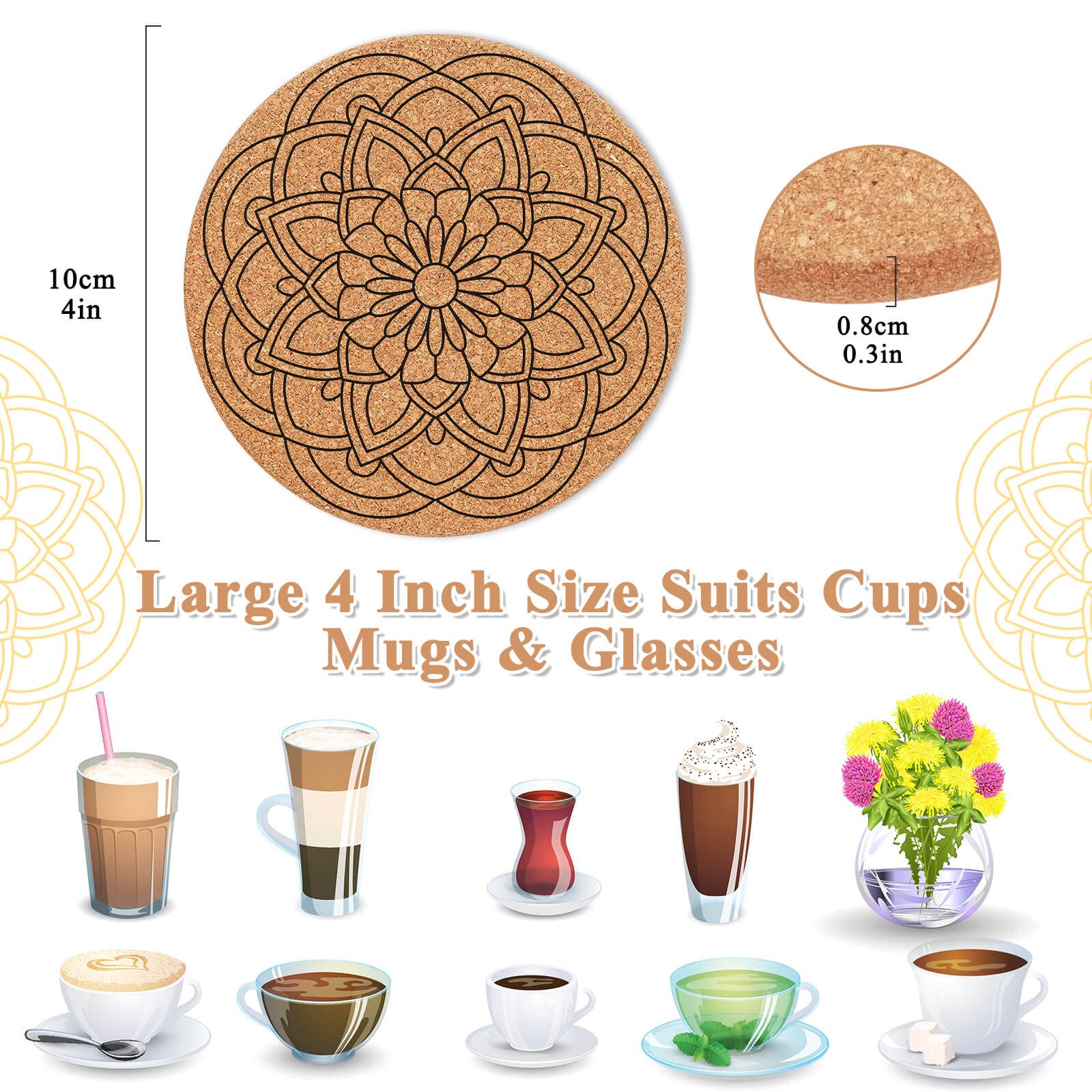 10 Pieces Cork Coasters For Drinks, Billbotk Cup Coasters With Holder For Coffee Table Tabletop Protection, Home Decor, Suitable