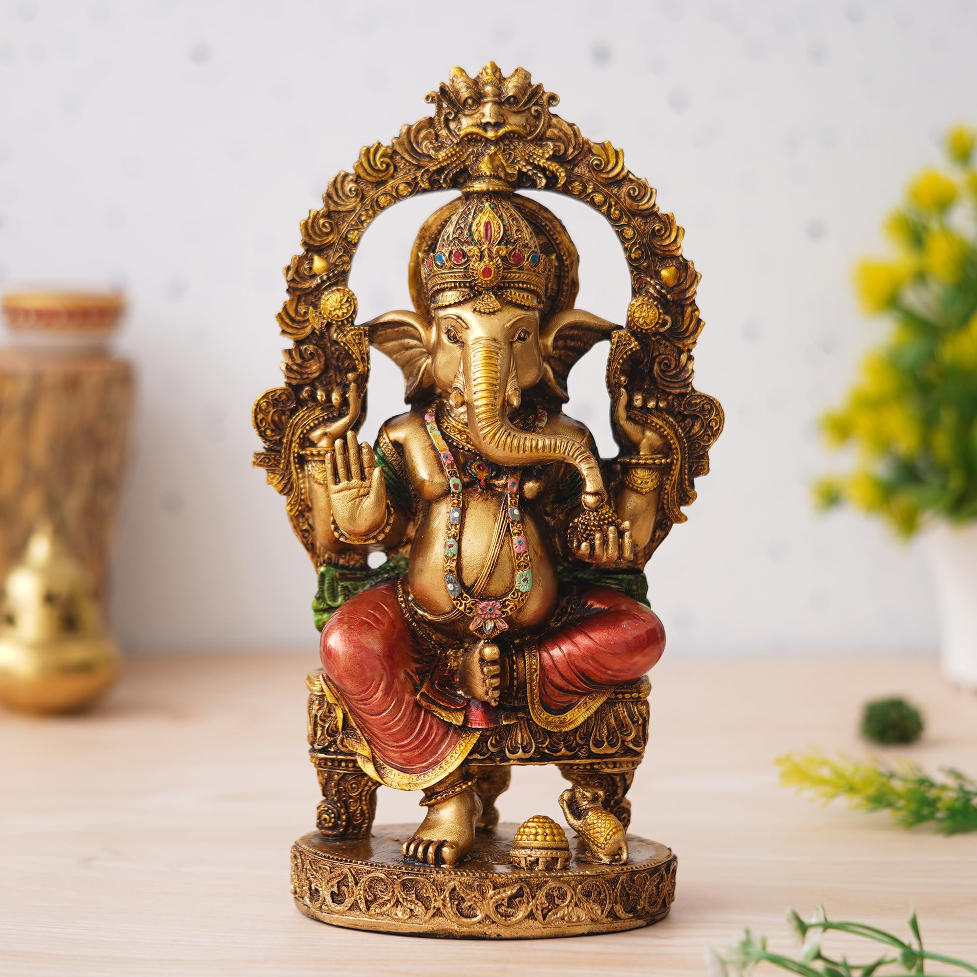 Shyam Antique Creation 10 Ganesh Ji Mehrav Statue Sitting Ganesha Murti For Diwali Bhagwan Ganpati Bappa Blessing Idol Figurine 