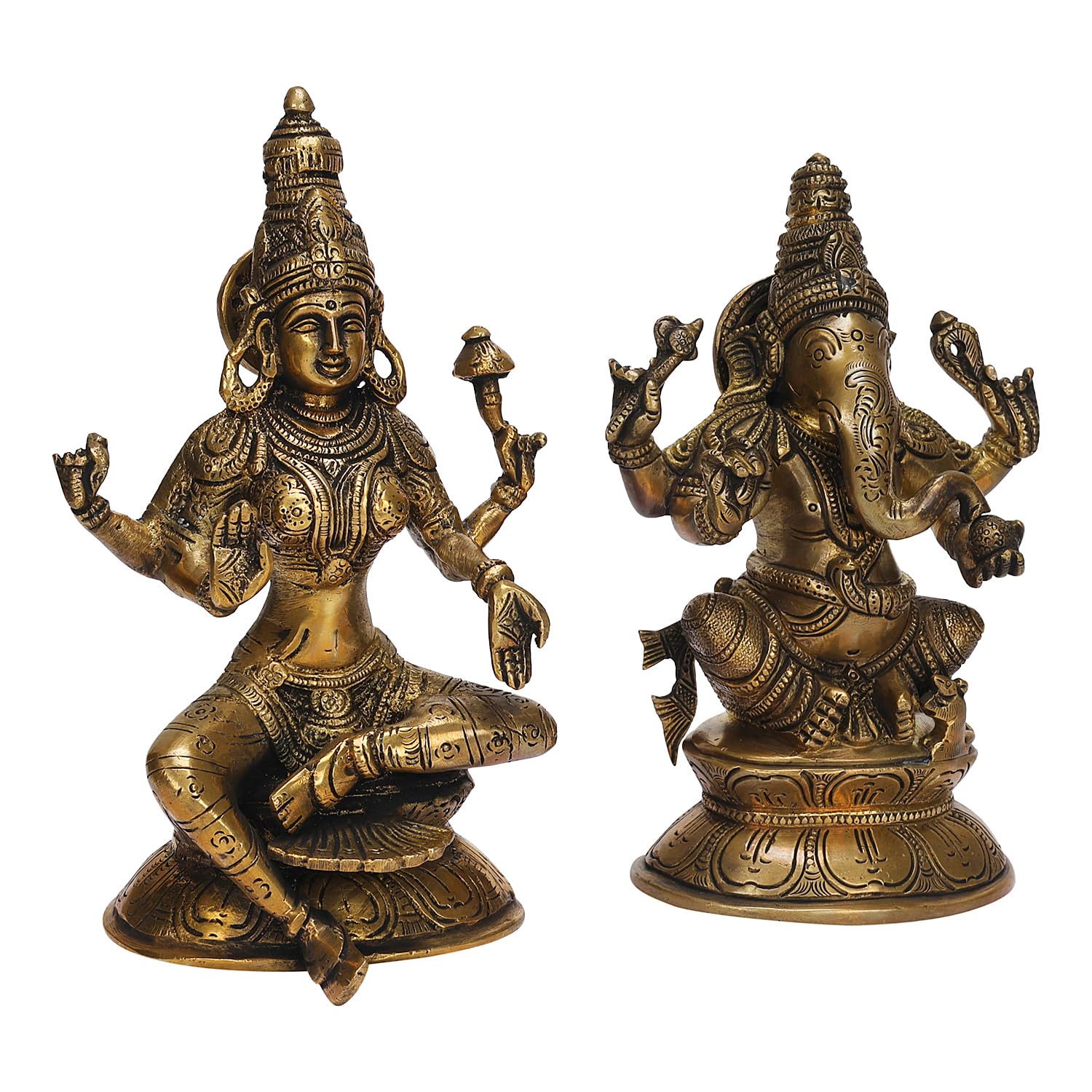 Apko Brass Laxmi Ganesha Idol Lord Lakshmi Ganesh Murti For Home Office Diwali Pooja Temple Room Decoration Showpiece 7.8 Inches