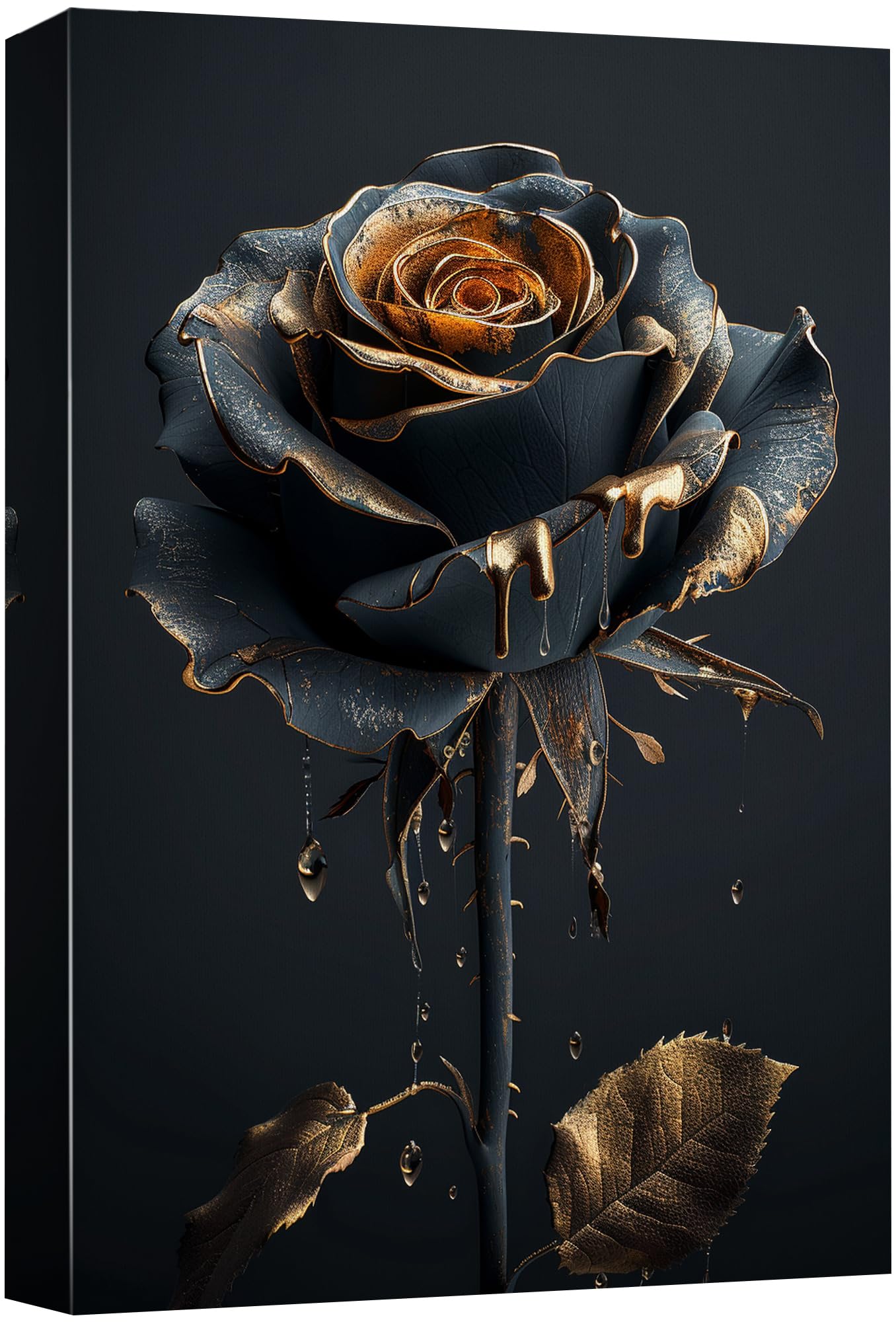 Wall26 Canvas Print Wall Art Artistic Black Rose With Golden Highlights Exquisite Floral Nature Wilderness Photography Modern Ar