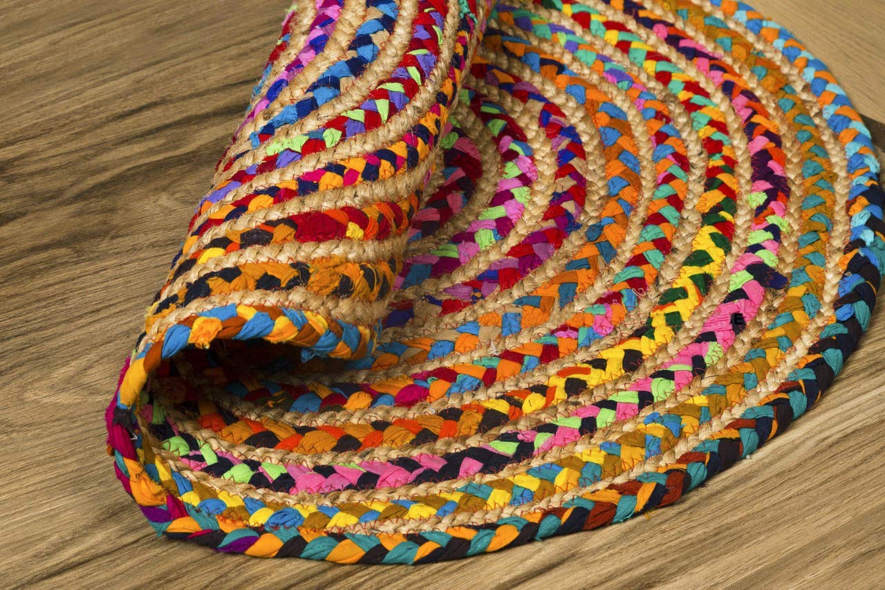 Bucket Fly Jute And Cotton Round Rug/Carpet For Bedroom Living/Dining Room Jute Rugs/Doormat Round (Jute,Cotton 130Cm)