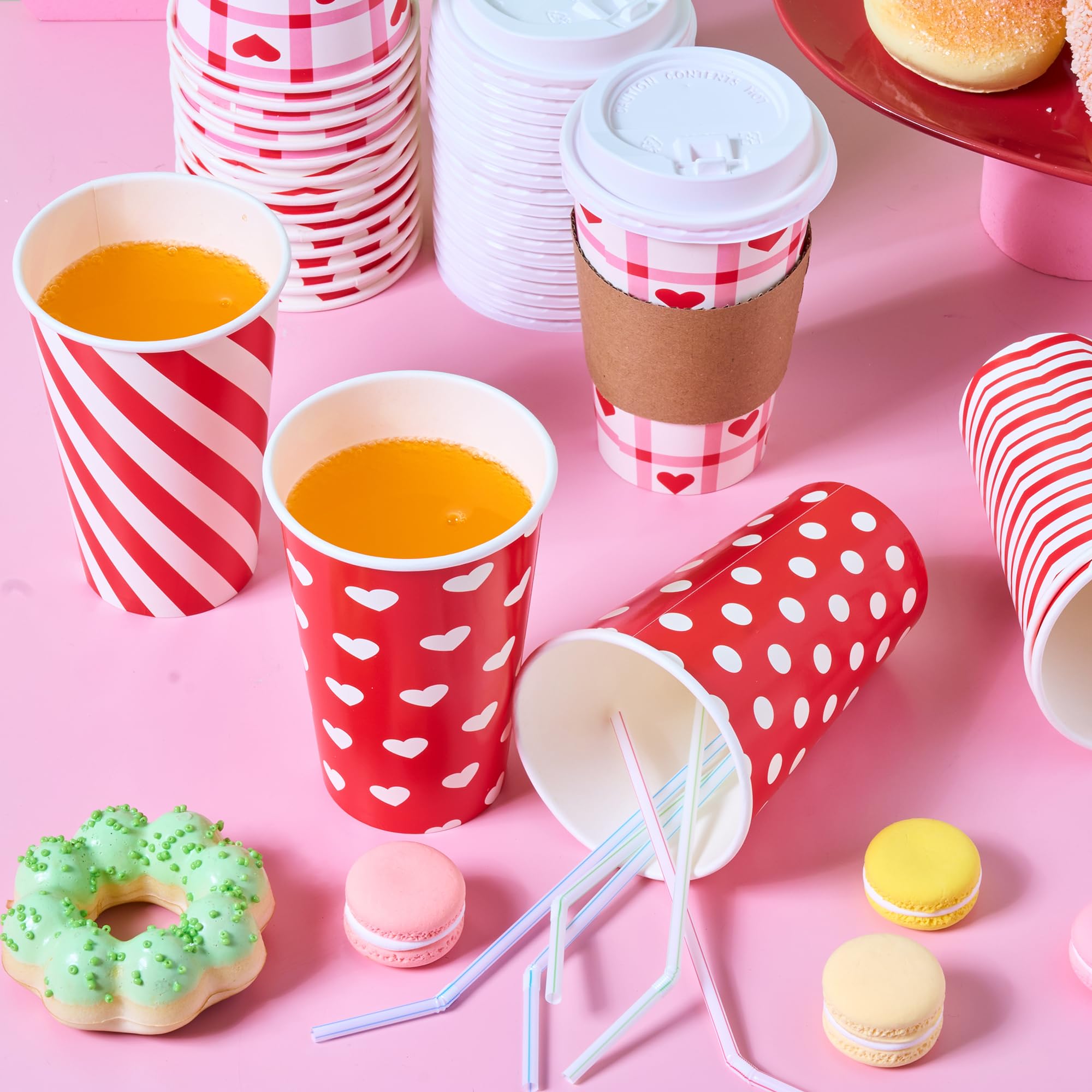 Joyin 24Pcs Valentine'S Day Disposable Cups With Cup Sleeve And Lid For Kids Party Favors, Classroom Exchange Prizes, Valentines