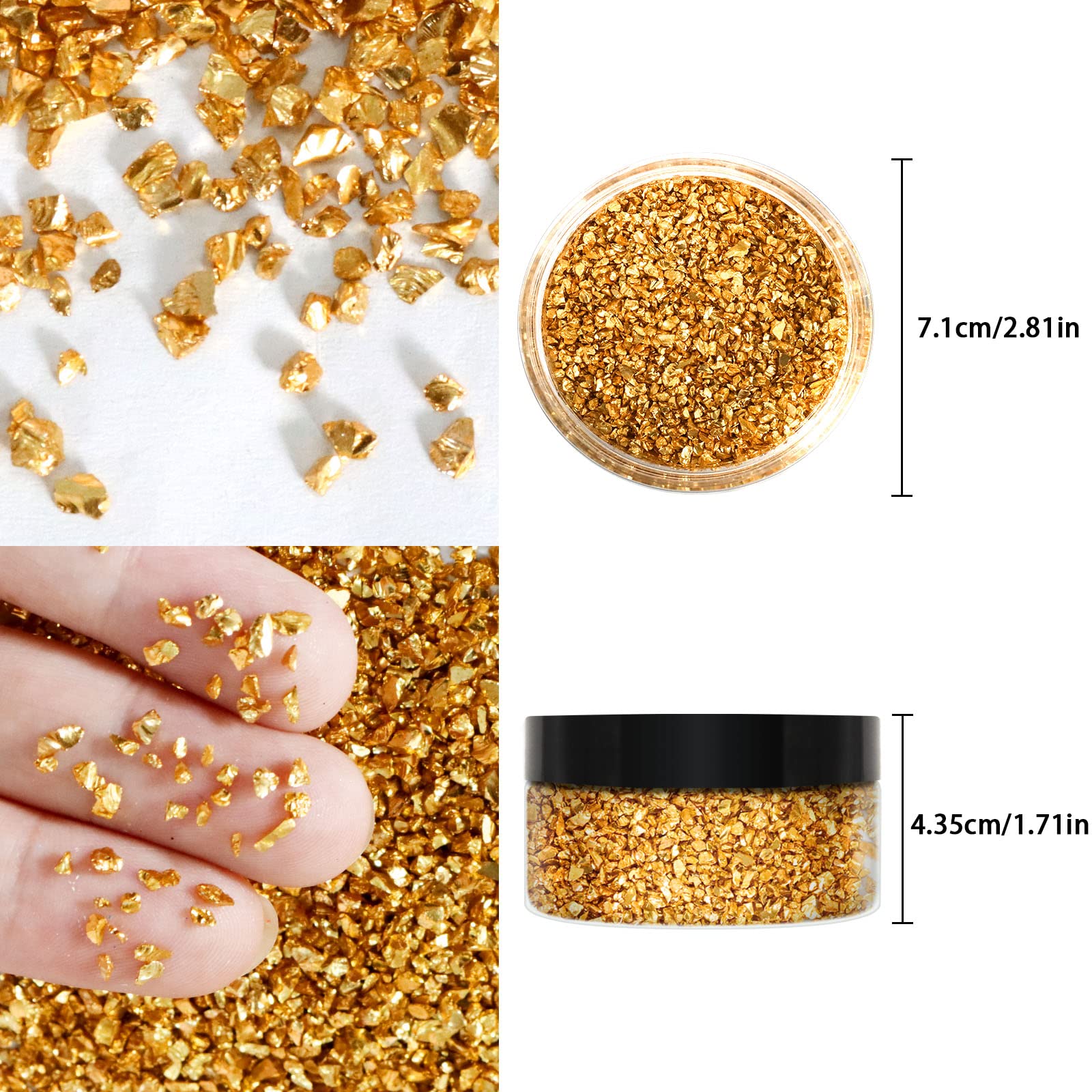 Ceya 53Oz 150G Crushed Irregular Glass Gold Metallic Crystal Chips Broken Glass Glitter 2-4Mm Craft Chunky Glitter For Nail Arts