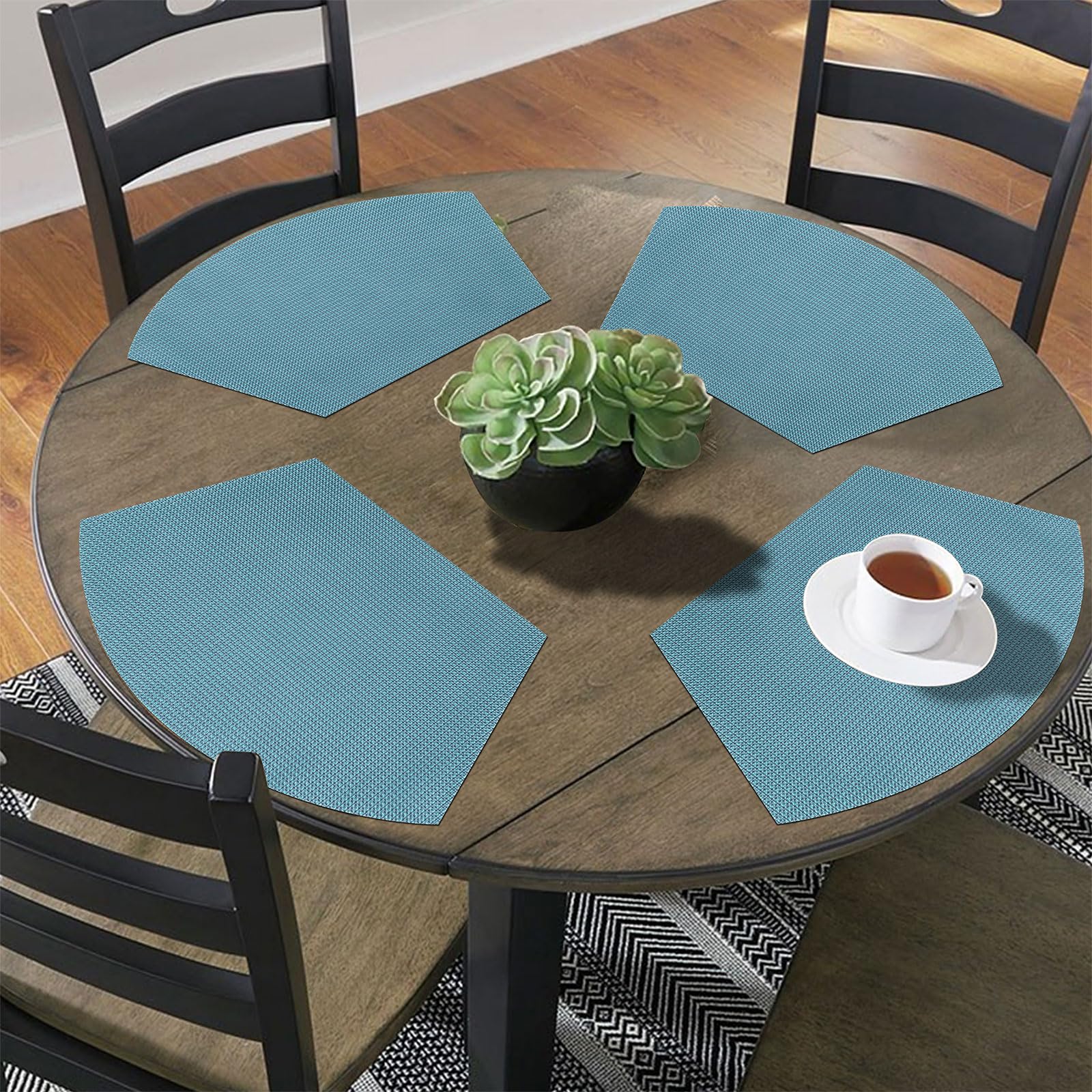 Shacos Round Table Placemats Set Of 4 Wedge Placemat Wipe Clean Heat Resistant Woven Vinyl Round Table Mats (4, Gray Blue)