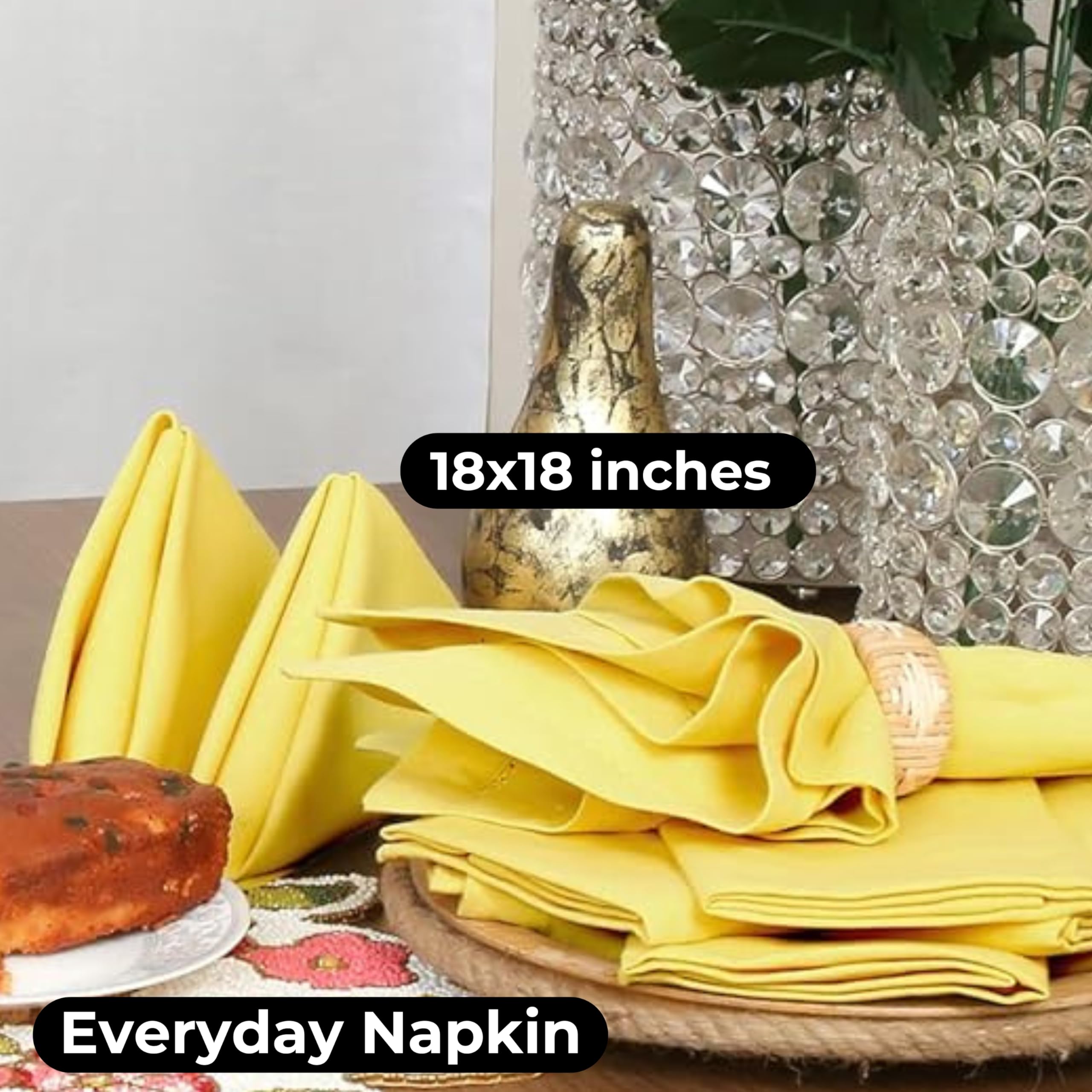 Wedding Napkin Set Of 12,Cotton Cloth Dinner Napkin 18X18 Sand Yellow With Hemstitched,Thanksgiving, Cocktails Napkins, Fabric N