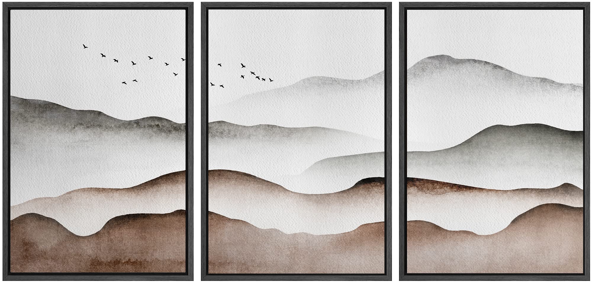 Signwin Framed Canvas Print Wall Art Set Dark Pastel Mountain Range Horizon Nature Wilderness Illustrations Modern Art Decorativ