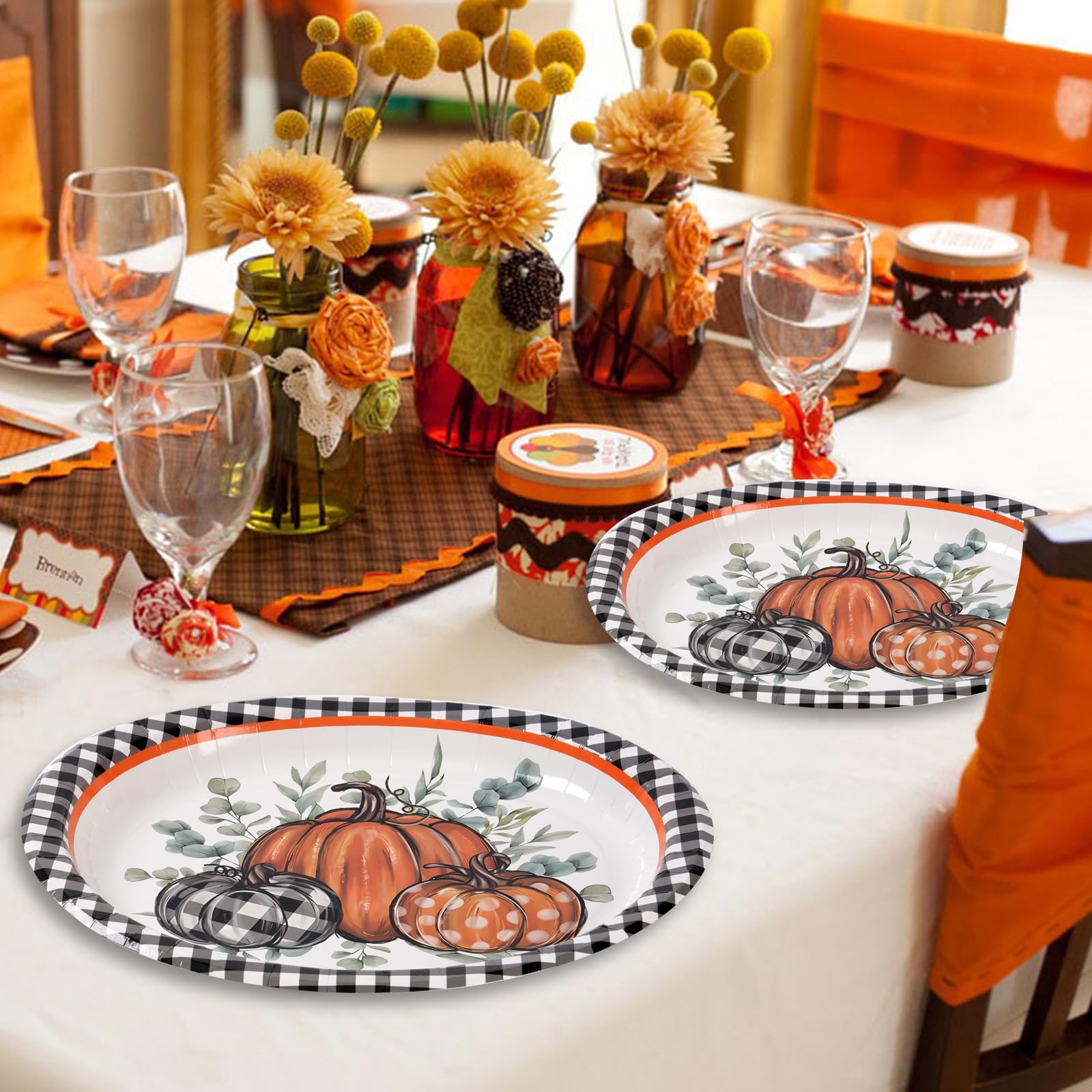 Dereinwo 50Pcs Fall Large 12 x 10 Oval Paper Plates and Napkins Disposable Heavy Duty Paper Plates and Napkins for Fall Party an