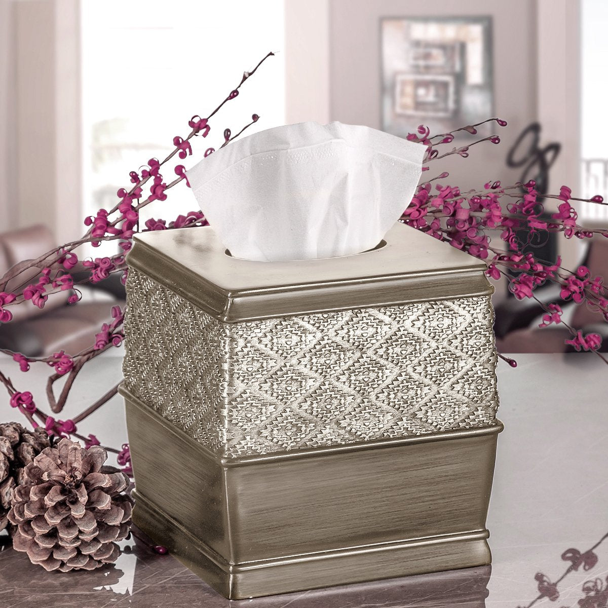 Creative Scents Tissue Box Cover Square - Decorative Square Tissue Holder For Bathroom - Modern Tissue Holder For Cute Elegant B