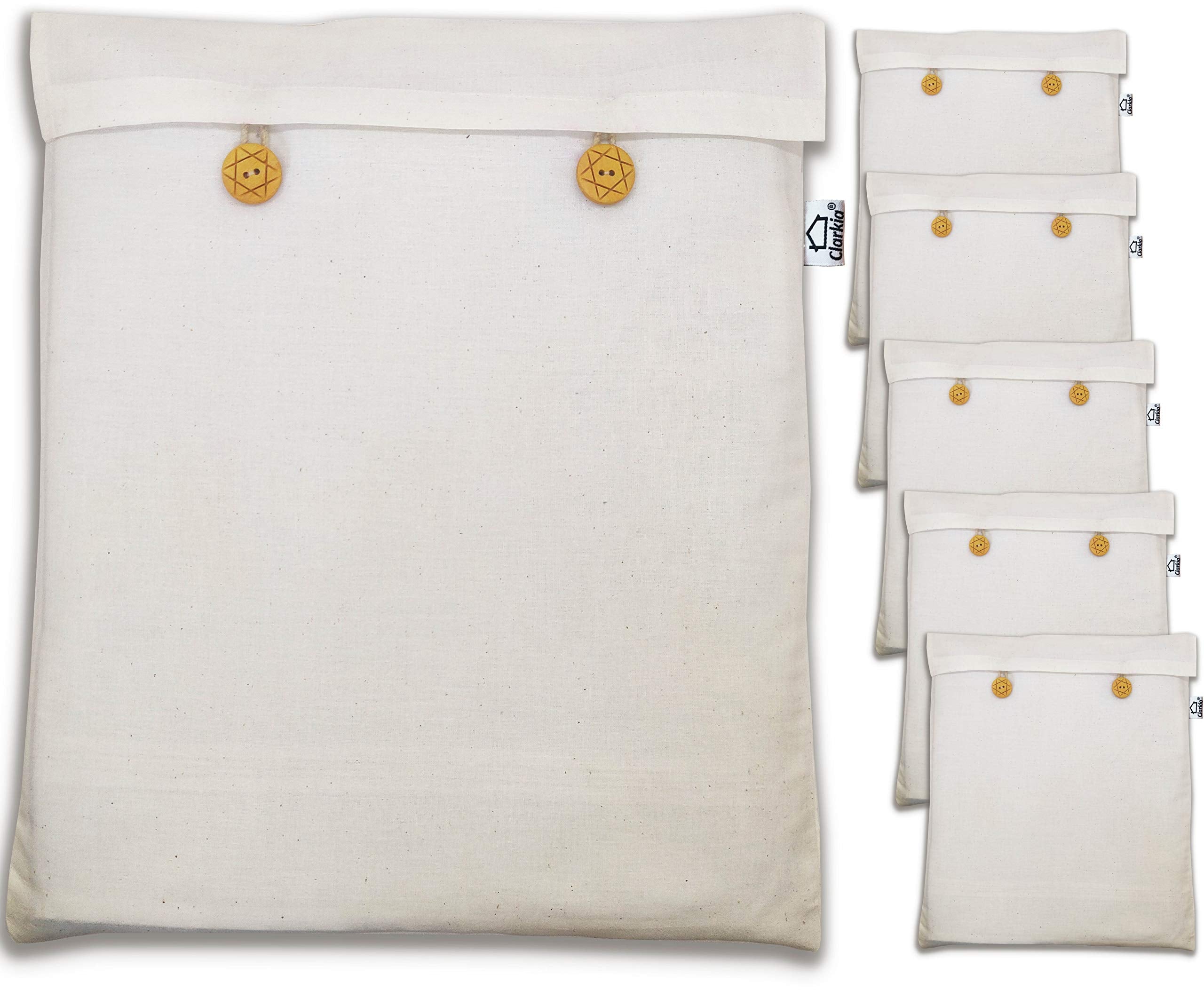 Clarkia Reusable Cotton Saree Cover (Set Of 6) For Storage, Wardrobe Organizer Bags Saree Bags Cotton (16X14 Inch, Beige)
