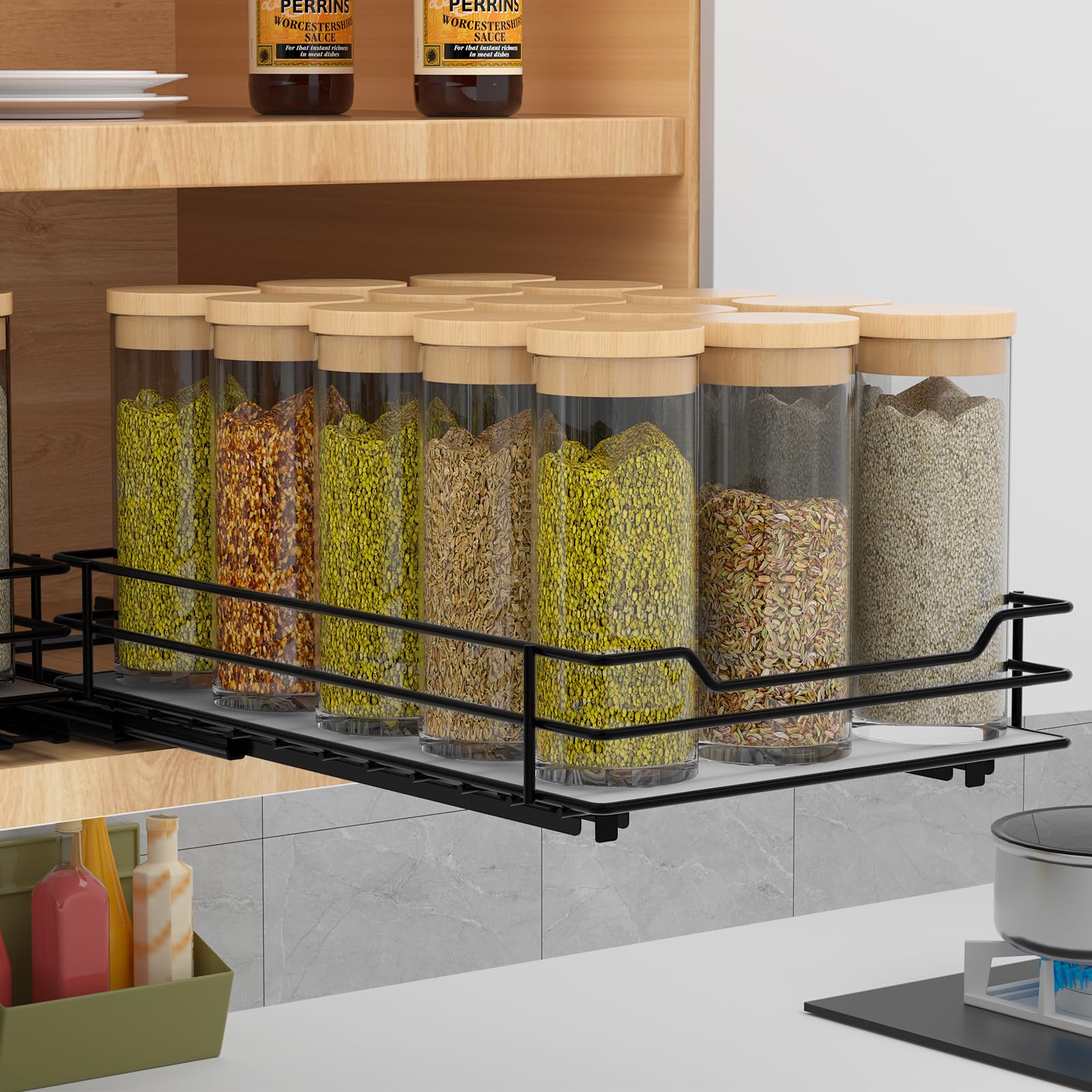BOIVSHI Pull Out Spice Rack Organizer for Cabinet, Heavy Duty Slide Out Spice Rack Organizer for Kitchen Cabinets and Pantry, Fi