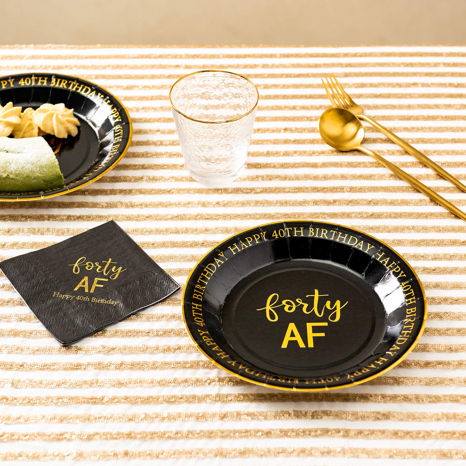 Crisky 40Th Birthday Plates Black And Gold Dessert, Buffet, Cake, Lunch, Dinner Plates For 40Th Birthday Decorations Party Suppl