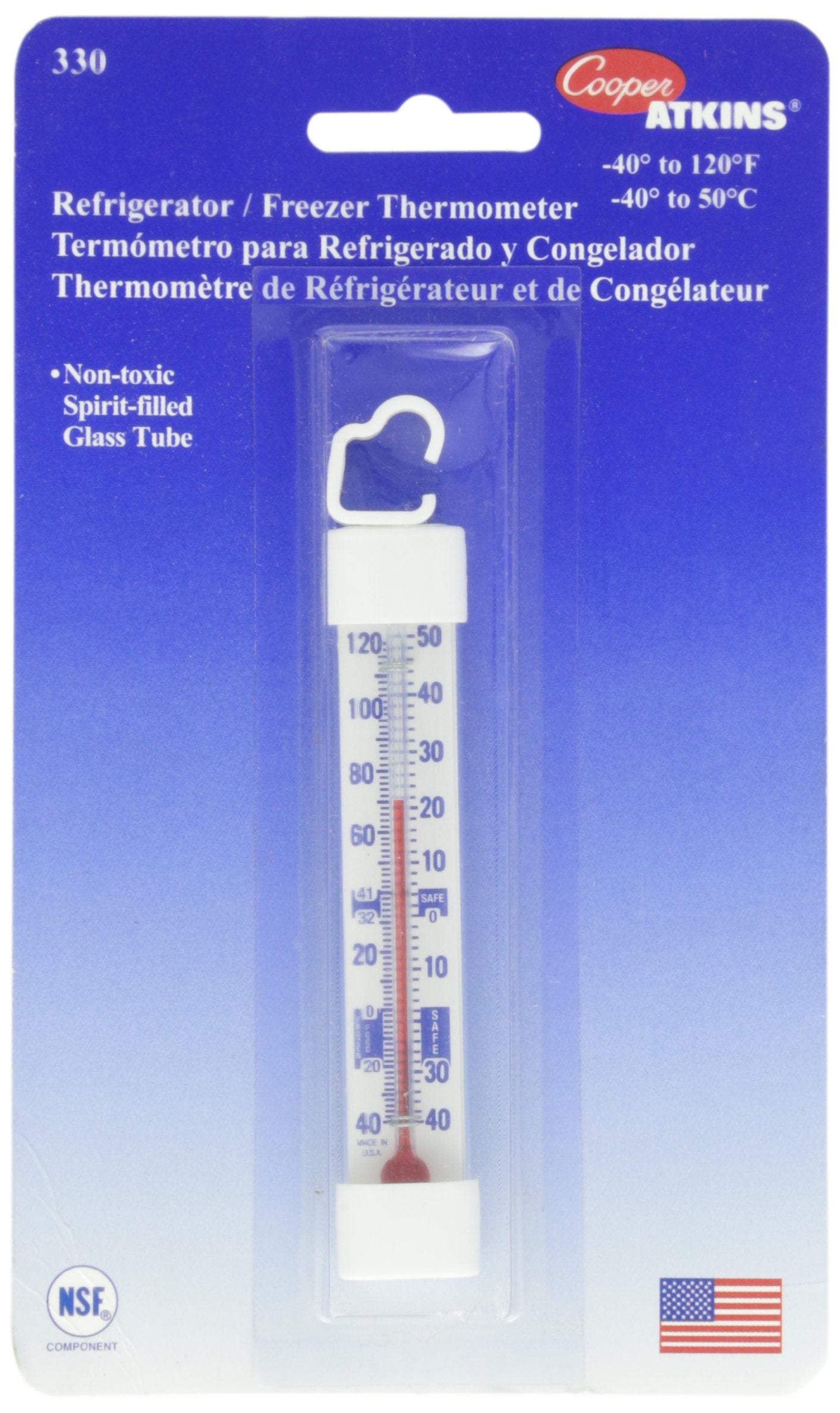 Cooper-Atkins 330-0-1 Refrigerator/Freezer Vertical Analog Glass Tube Thermometer